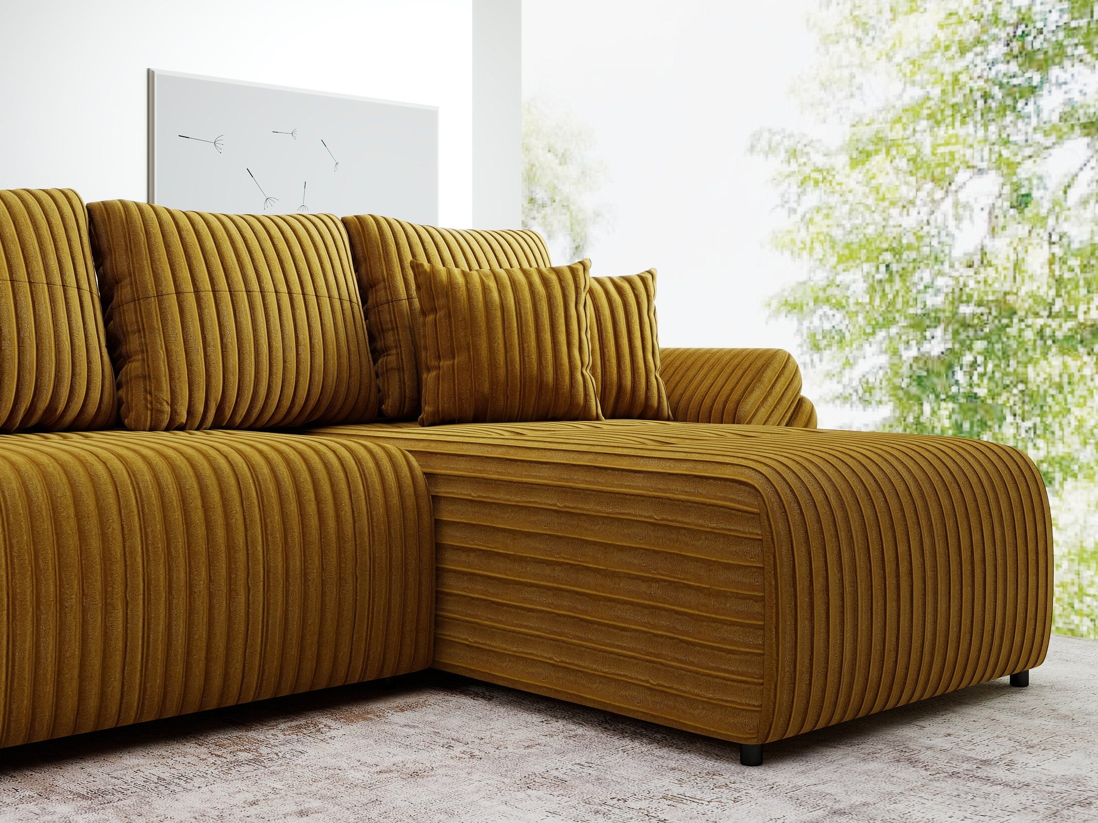 Colțar extensibil dumonde cu ladă de depozitare Berlin XL Ambience Mustar II 350x185 cm