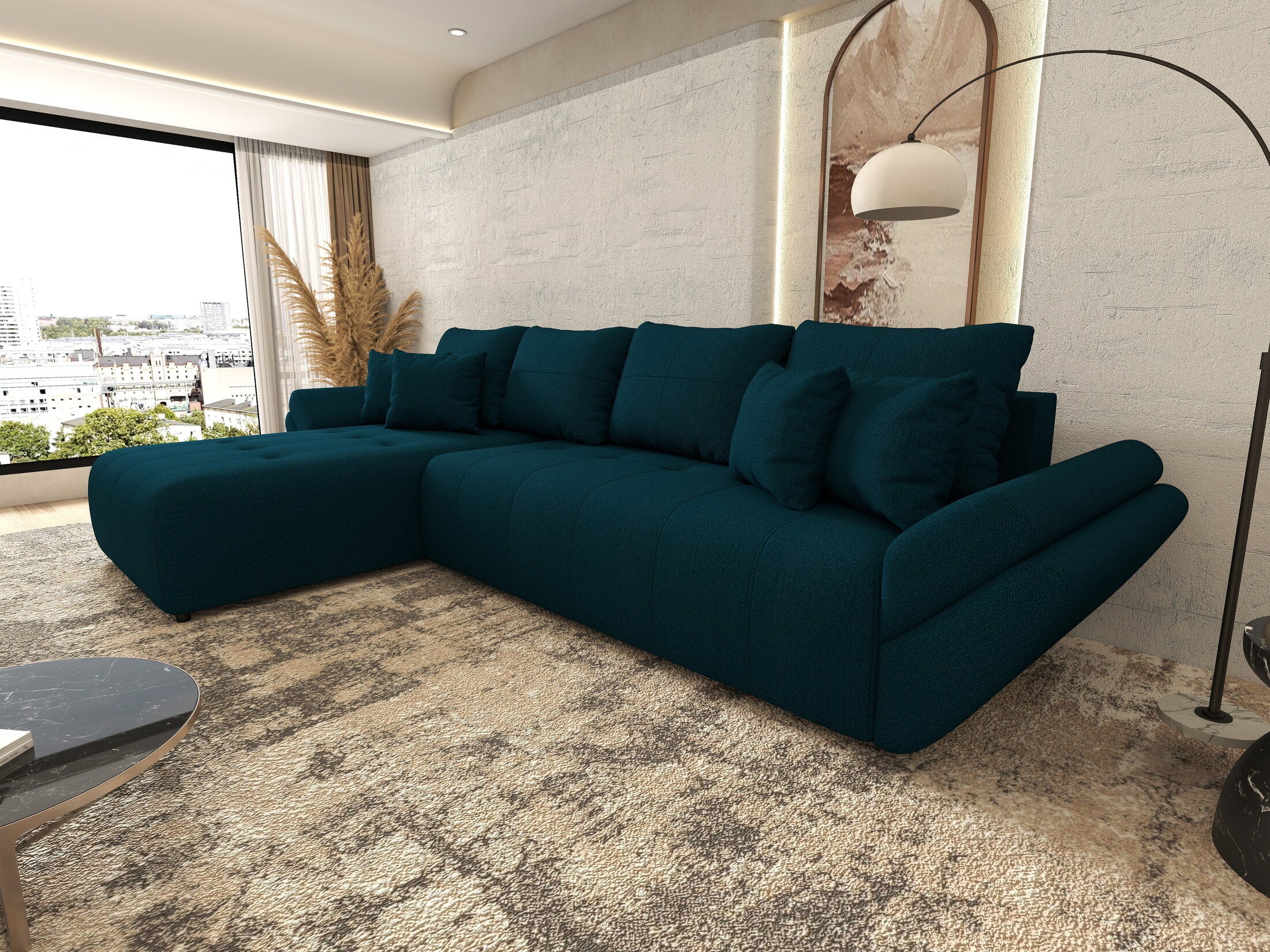 Colțar extensibil dumonde cu ladă de depozitare Berlin XL Enjoy Petrol 350x185 cm