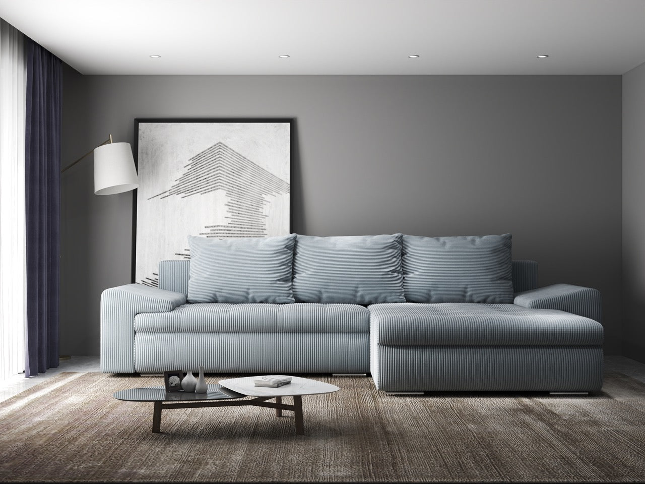 Colțar extensibil dumonde cu ladă de depozitare si sezut confortabil din spuma HR, Leonardo Zoom Grey 260x185 cm II Fabrica