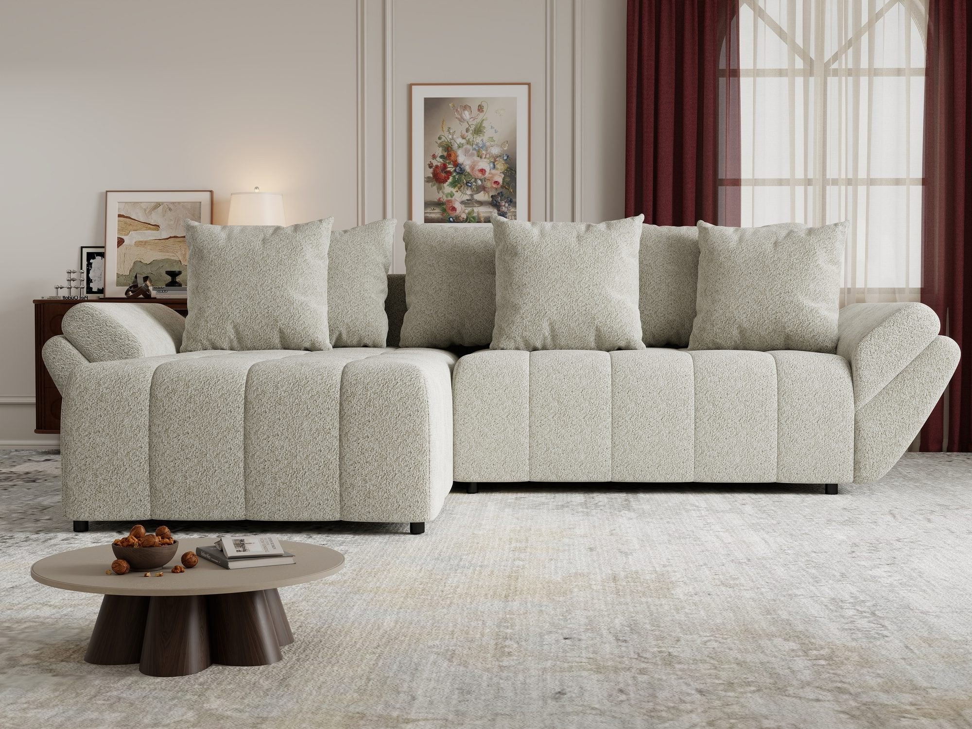 Colțar extensibil dumonde cu ladă de depozitare si sezut confortabil din spuma high-density, Berlin Arena Bej 20 280x185 cm