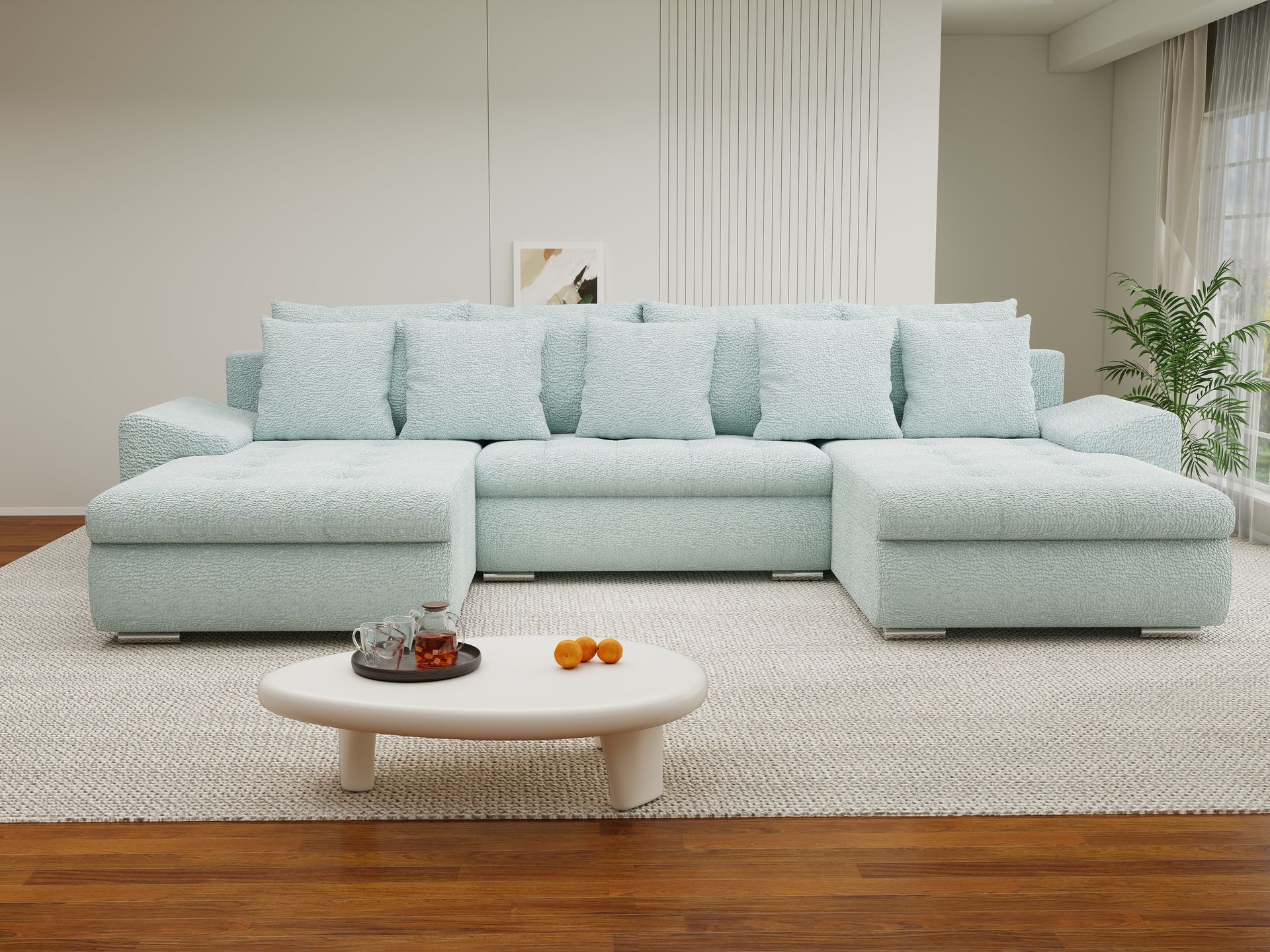 Colțar extensibil dumonde cu ladă de depozitare si sezut confortabil din spuma high-density, Leonardo U Jaguar Verde Mint 16 360x185 cm