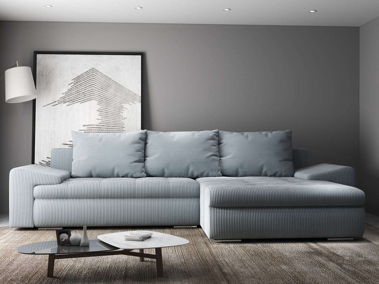 Colțar extensibil dumonde cu ladă de depozitare si sezut confortabil din spuma HR, Leonardo Zoom Grey 260x185 cm II Fabrica