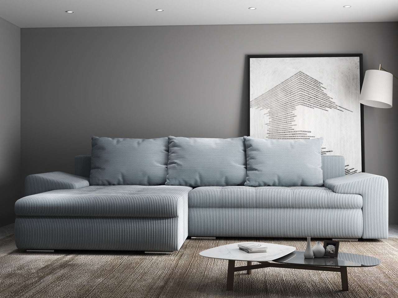 Colțar extensibil dumonde cu ladă de depozitare si sezut confortabil din spuma HR, Leonardo Zoom Grey 260x185 cm Fabrica