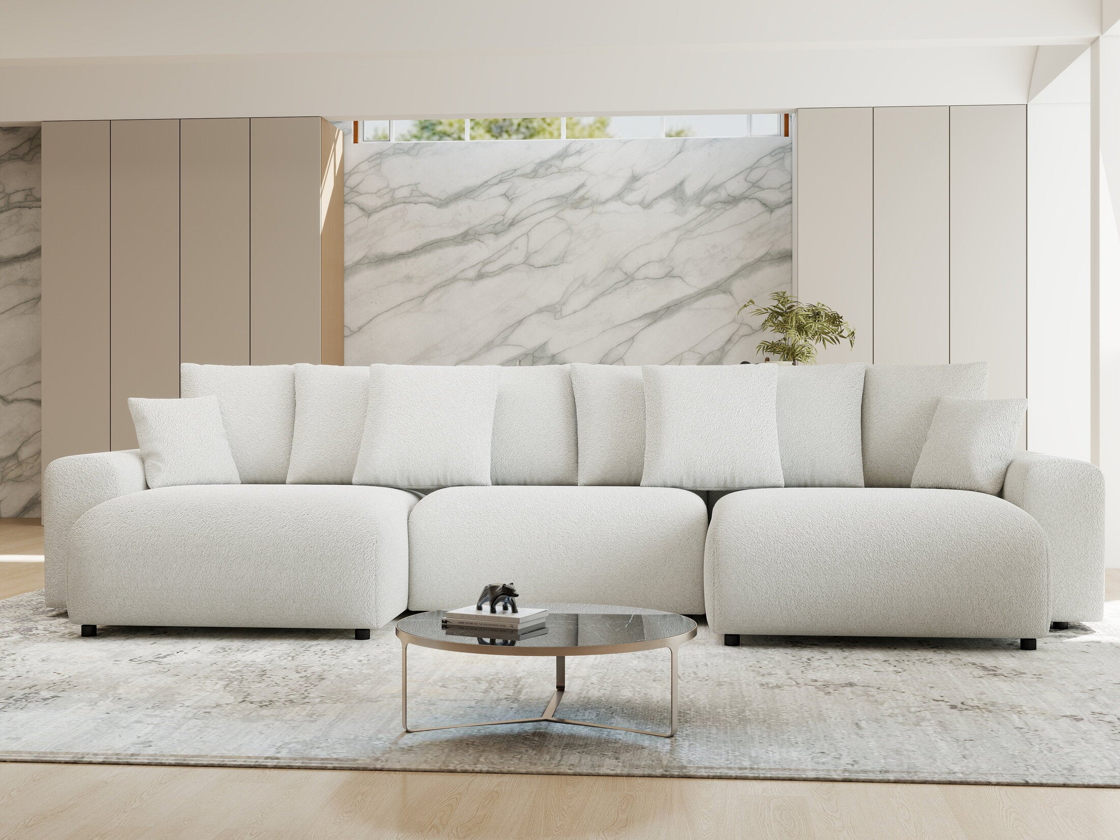 Colțar extensibil dumonde cu ladă de depozitare si sezut confortabil din spuma HR, Luma U Euphoria Alb 336x140 cm