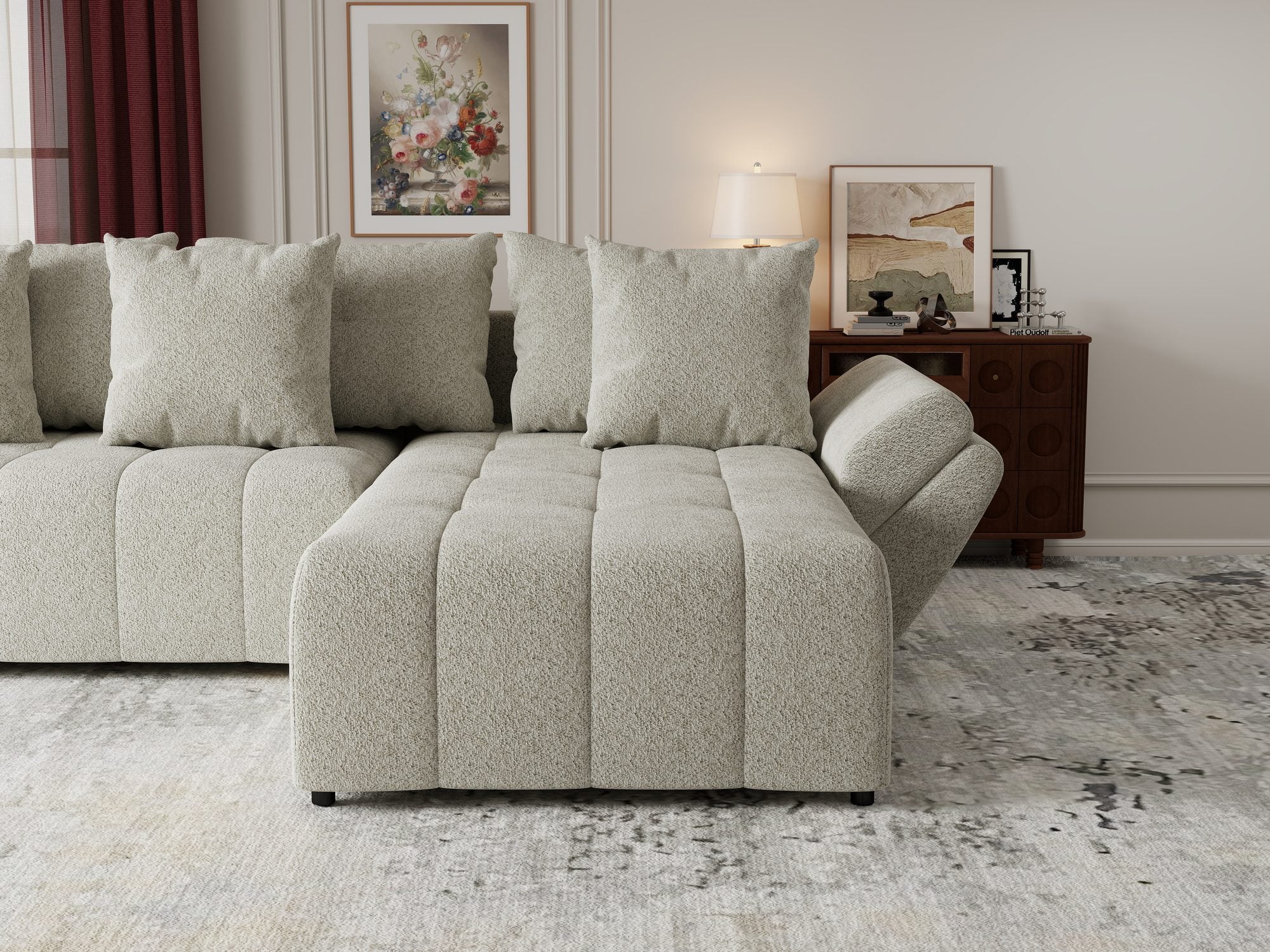 Colțar extensibil dumonde cu ladă de depozitare si sezut confortabil din spuma high-density, Berlin Arena Bej 20 II 280x185 cm