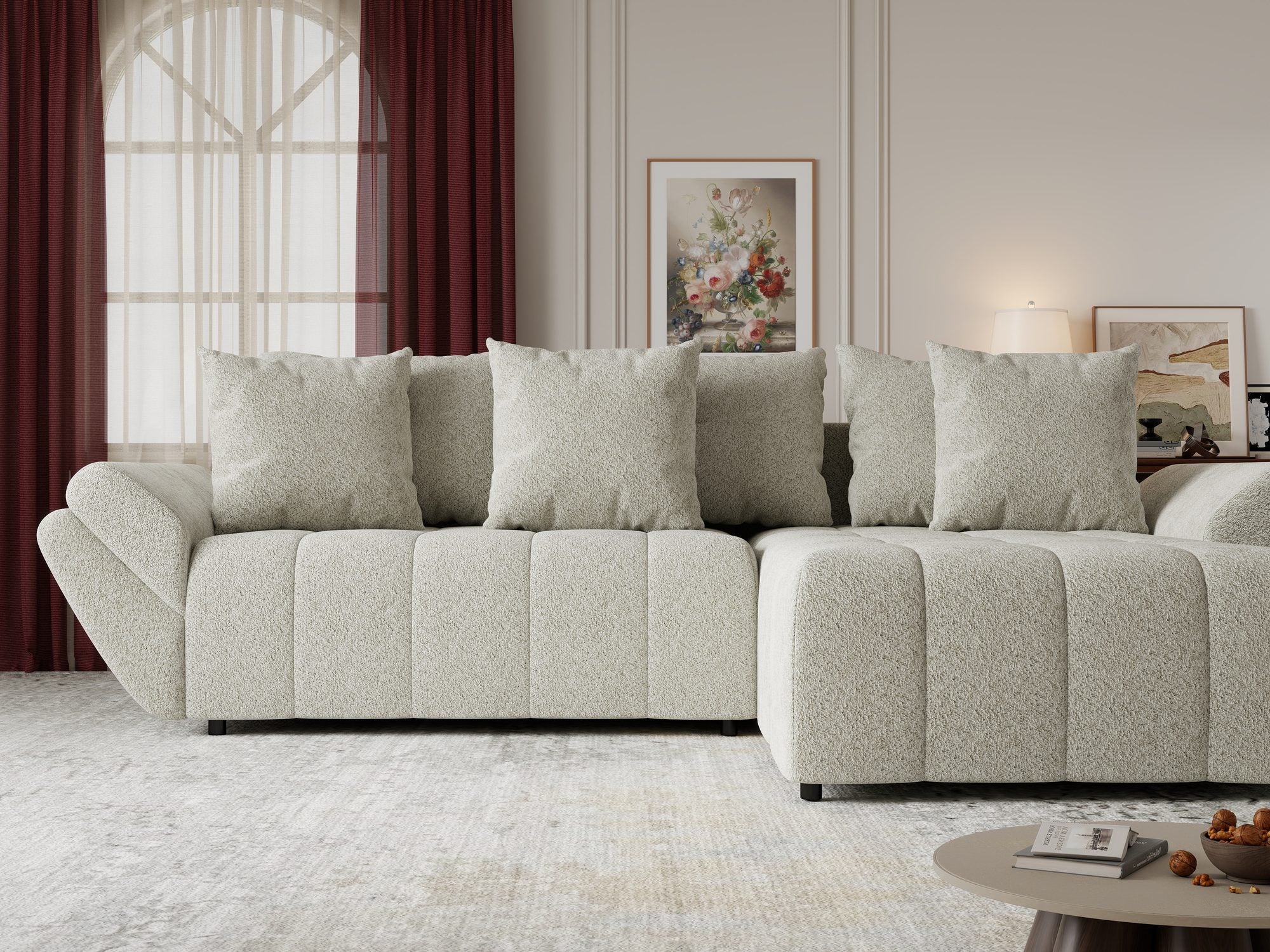 Colțar extensibil dumonde cu ladă de depozitare si sezut confortabil din spuma high-density, Berlin Arena Bej 20 II 280x185 cm
