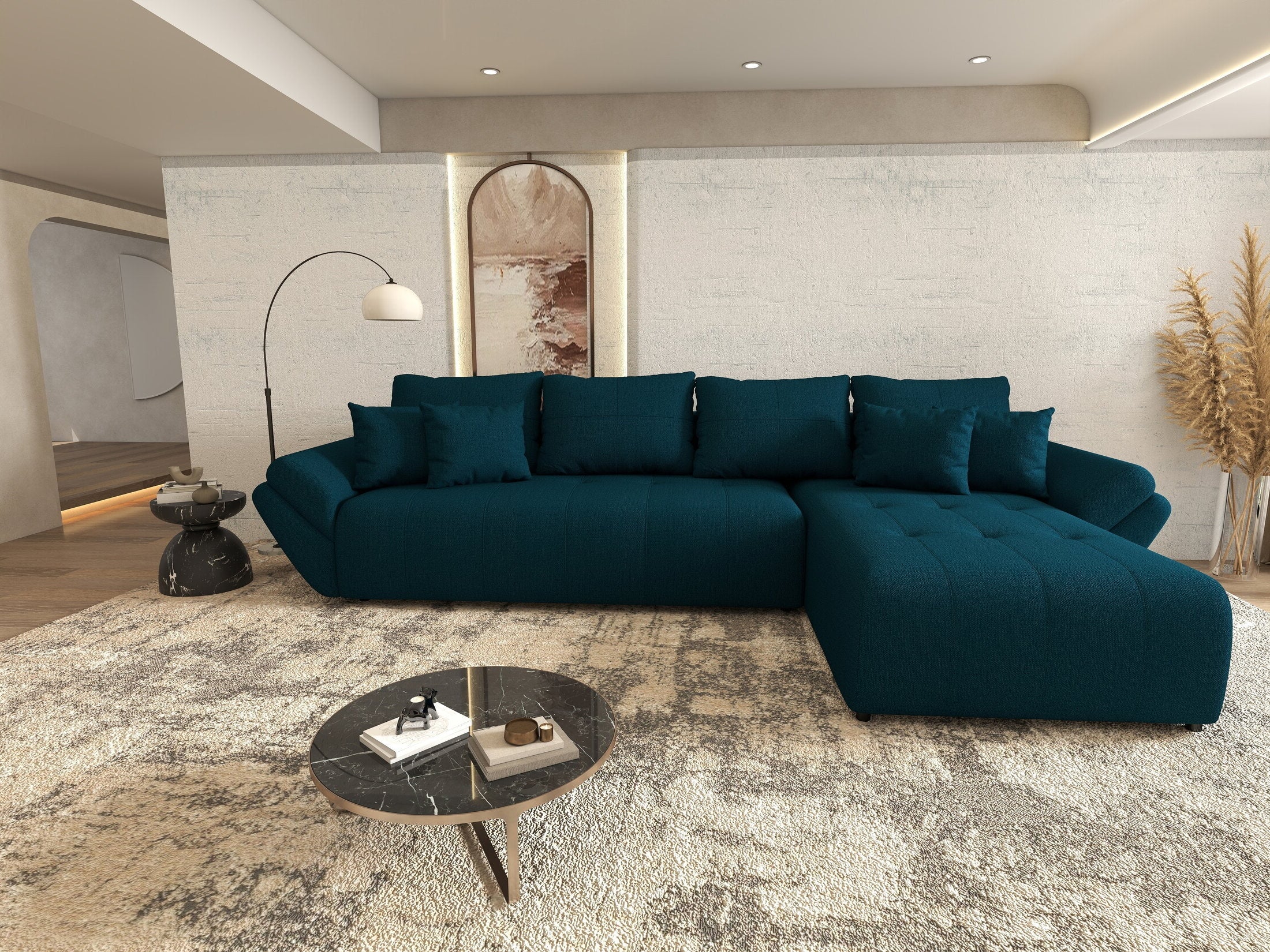 Colțar extensibil dumonde cu ladă de depozitare Berlin XL Enjoy Petrol 350x185 cm II