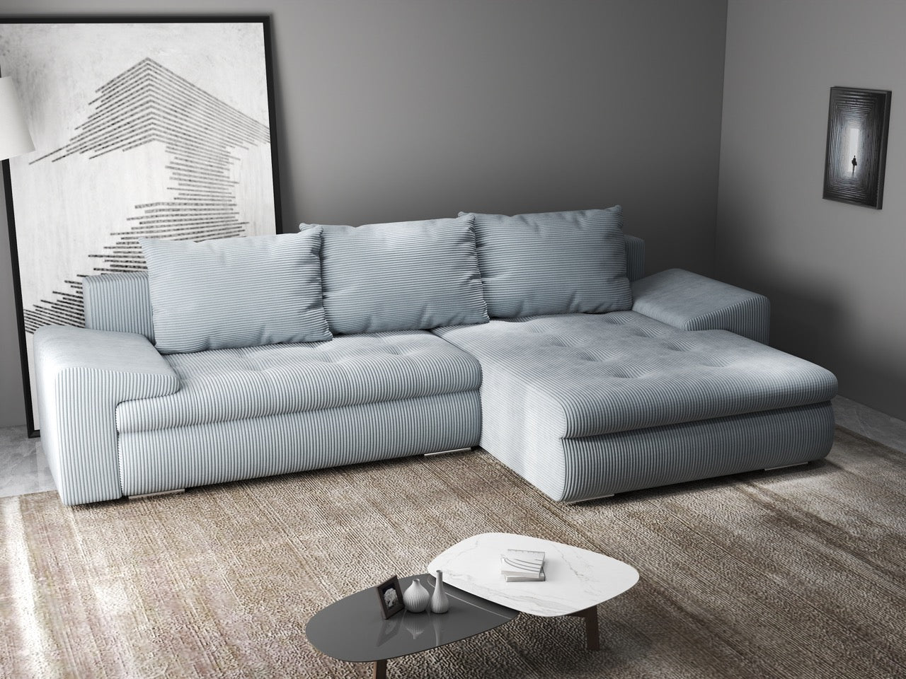 Colțar extensibil dumonde cu ladă de depozitare si sezut confortabil din spuma HR, Leonardo Zoom Grey 260x185 cm II Fabrica