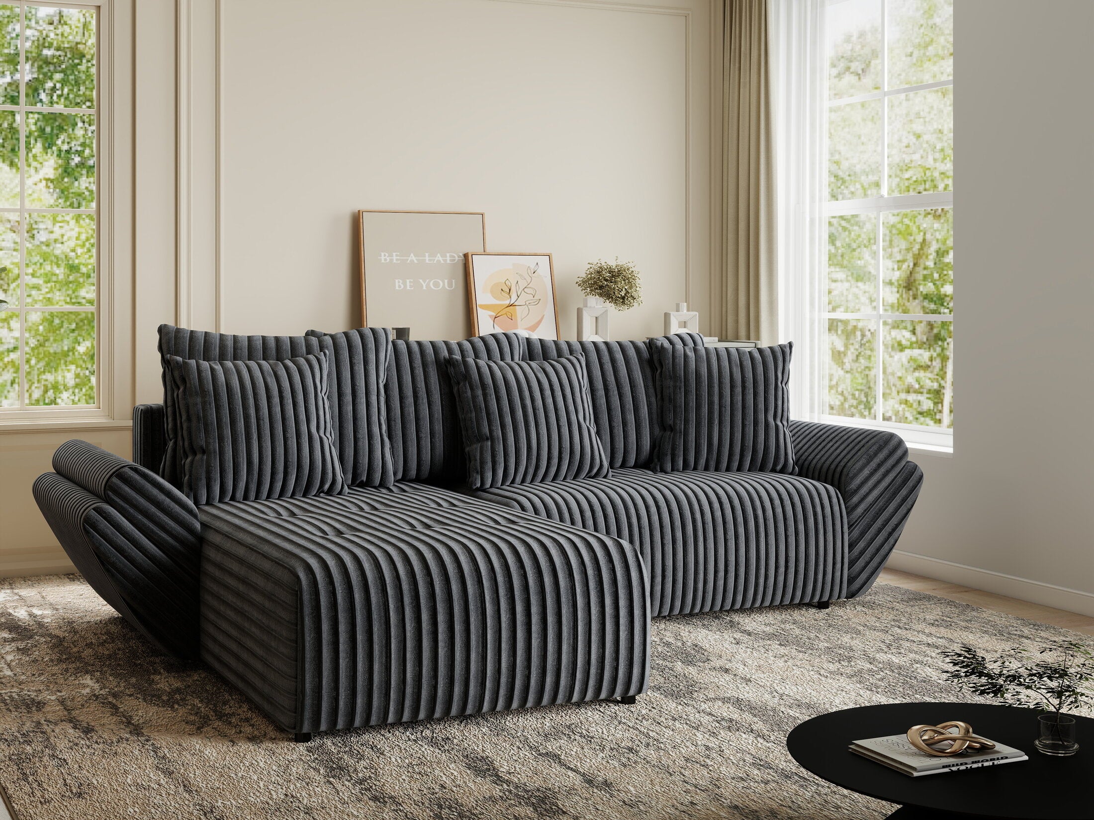 Colțar extensibil dumonde cu ladă de depozitare si sezut confortabil din spuma HR, Berlin Ambience Gri 280x185 cm