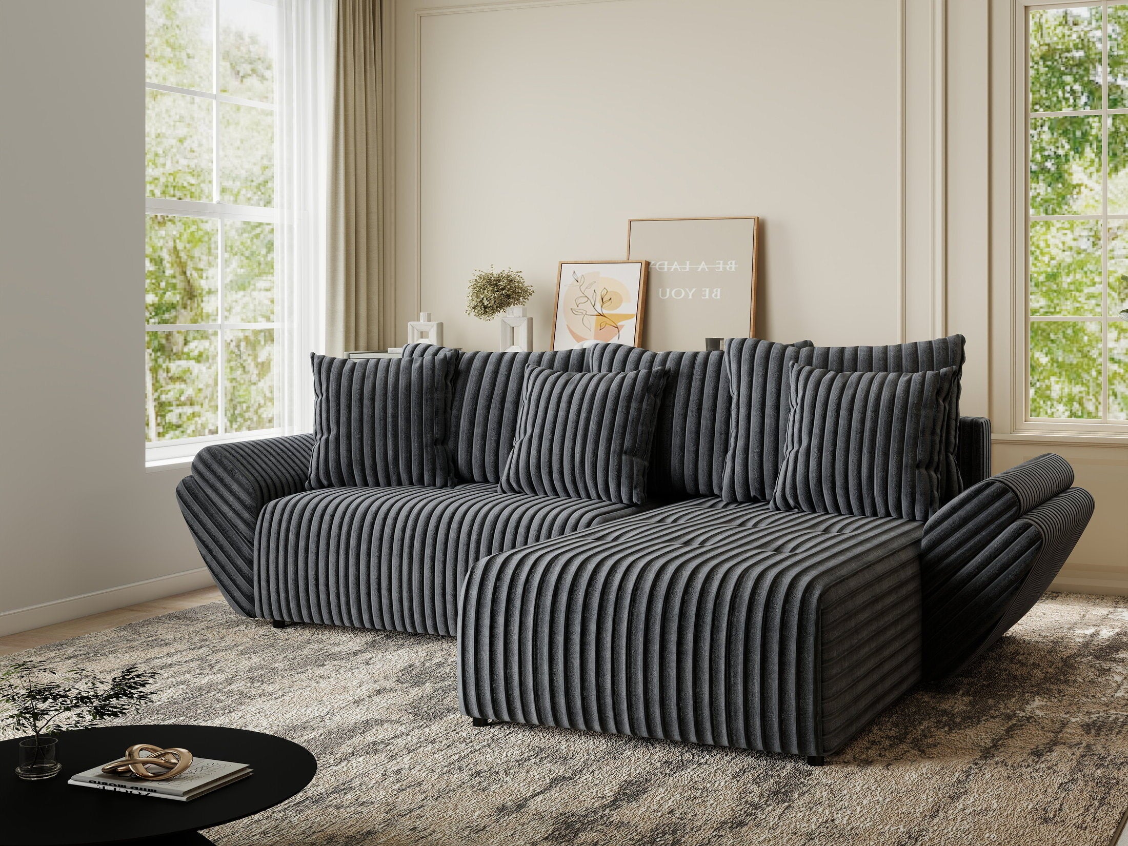 Colțar extensibil dumonde cu ladă de depozitare si sezut confortabil din spuma HR, Berlin Ambience Gri 280x185 cm II