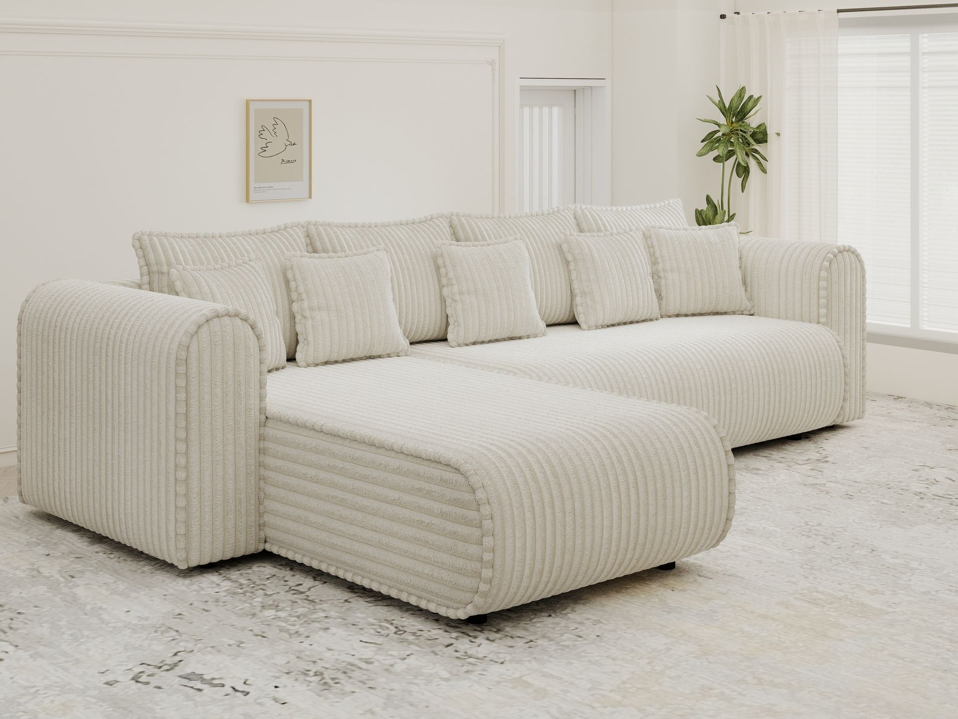 Colțar extensibil dumonde cu ladă de depozitare si sezut confortabil din spuma high-density, Monaco XL Tilia Crem 340x185 cm