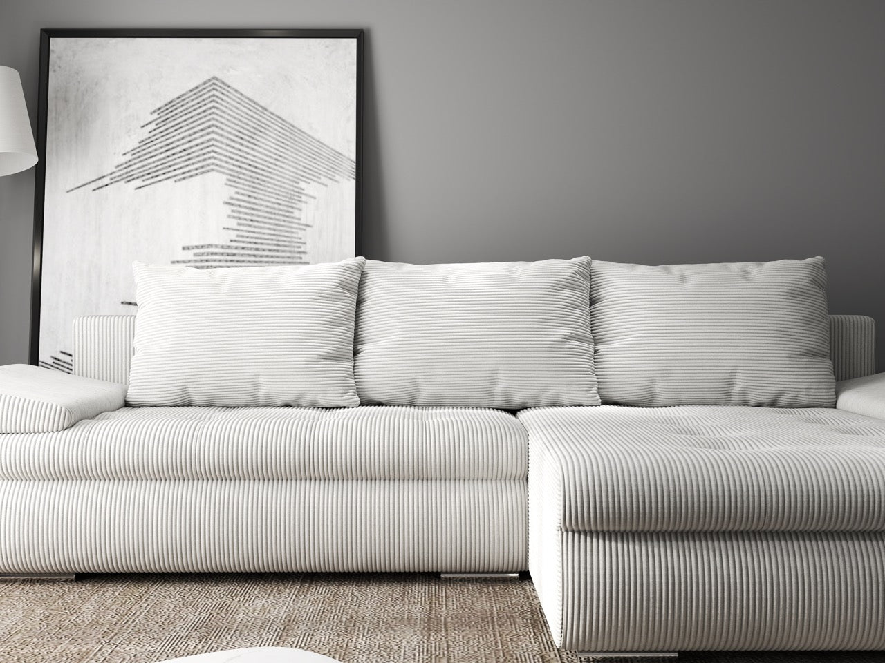 Colțar extensibil dumonde cu ladă de depozitare si sezut confortabil din spuma HR, Leonardo Zoom Crem 260x185 cm II Fabrica