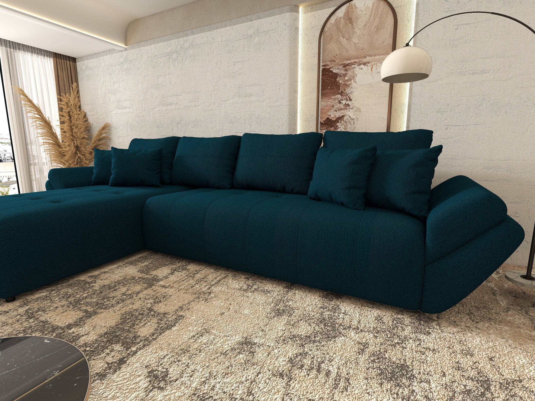 Colțar extensibil dumonde cu ladă de depozitare Berlin XL Enjoy Petrol 350x185 cm