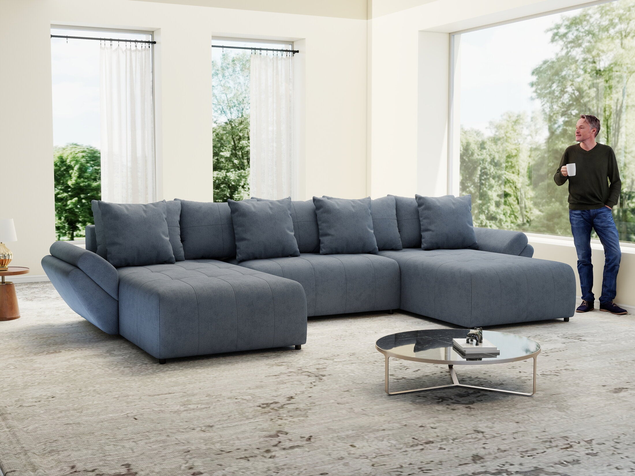 Colțar extensibil dumonde cu ladă de depozitare si sezut confortabil din spuma HR, Berlin U Enjoy Antracit 380x180 cm