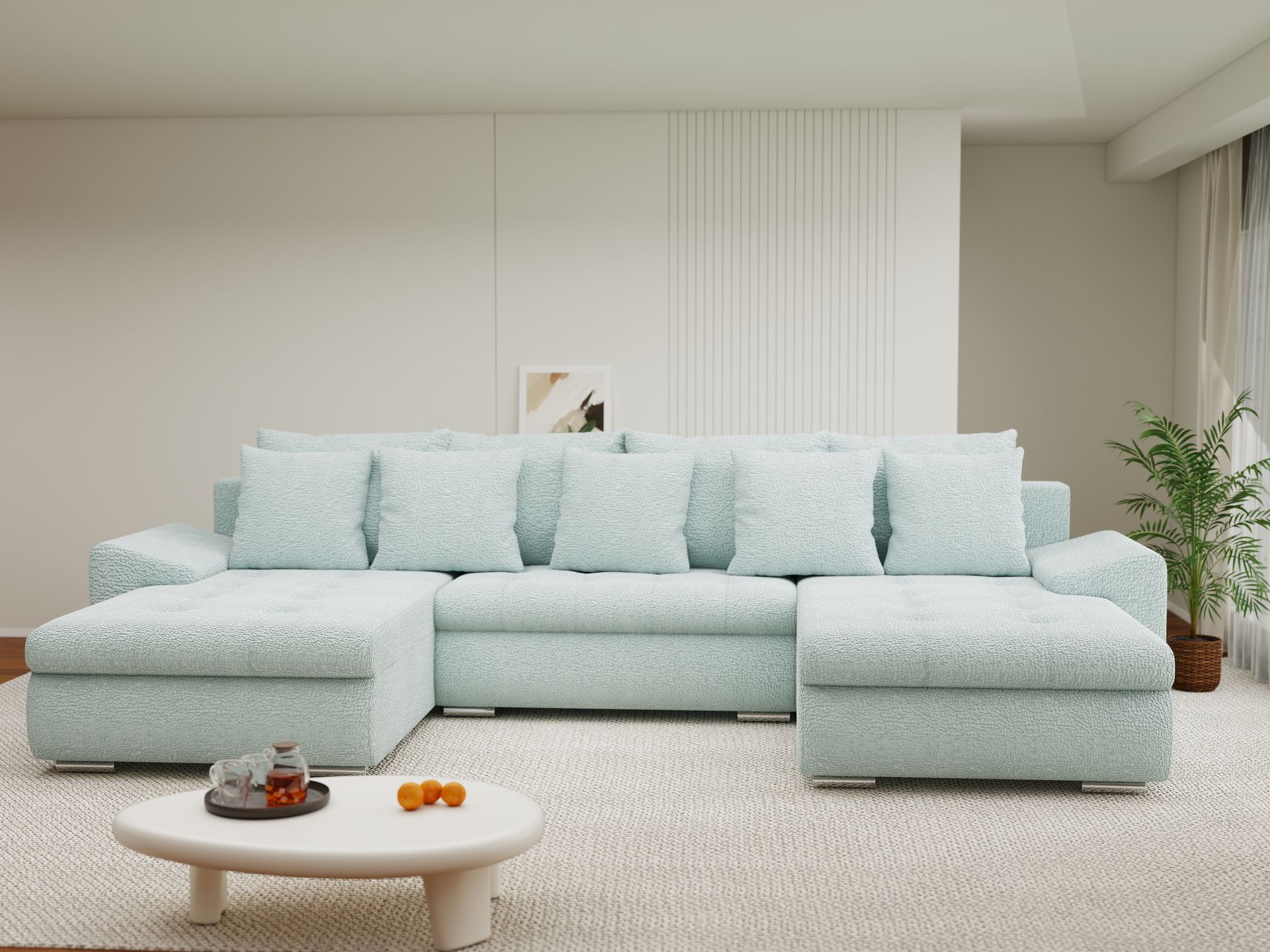 Colțar extensibil dumonde cu ladă de depozitare si sezut confortabil din spuma high-density, Leonardo U Jaguar Verde Mint 16 360x185 cm