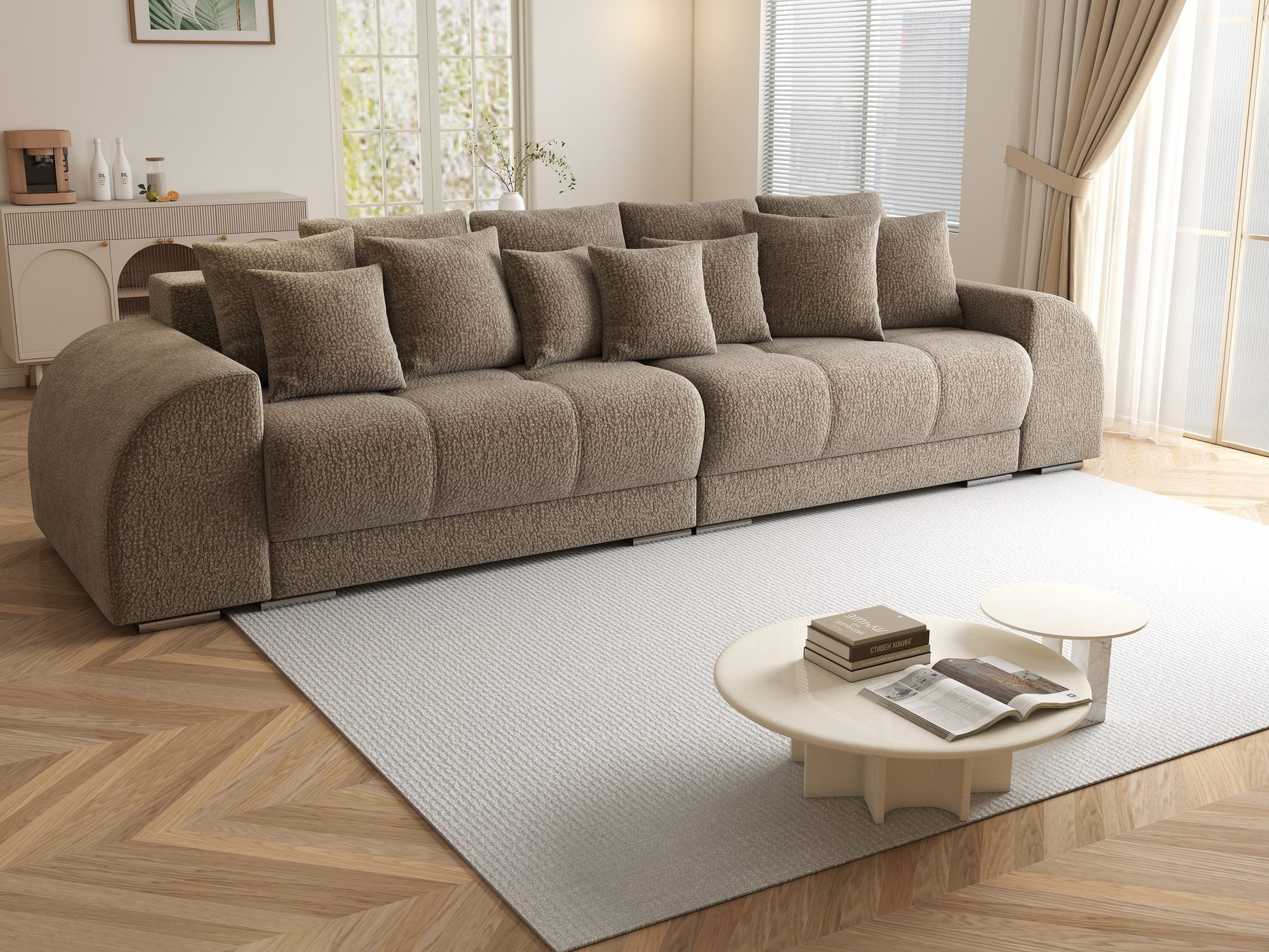 Canapea extensibilă dumonde cu 2 lăzi de depozitare si sezut confortabil din spuma high-density, Verona Jaguar Maro Cappuccino 8 310x100 cm