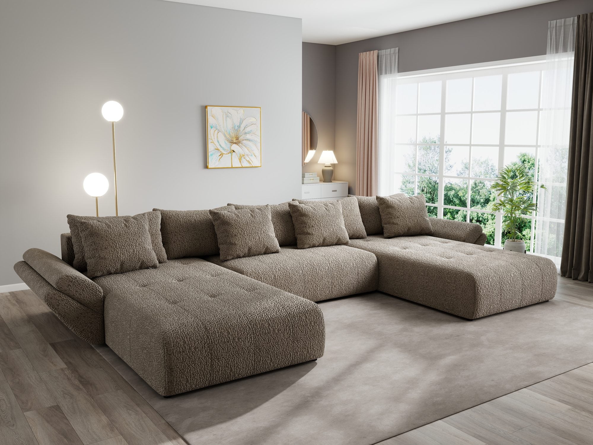 Colțar extensibil dumonde cu ladă de depozitare si sezut confortabil din spuma high-density, Berlin U Jaguar Maro Cappuccino 8 380x180 cm