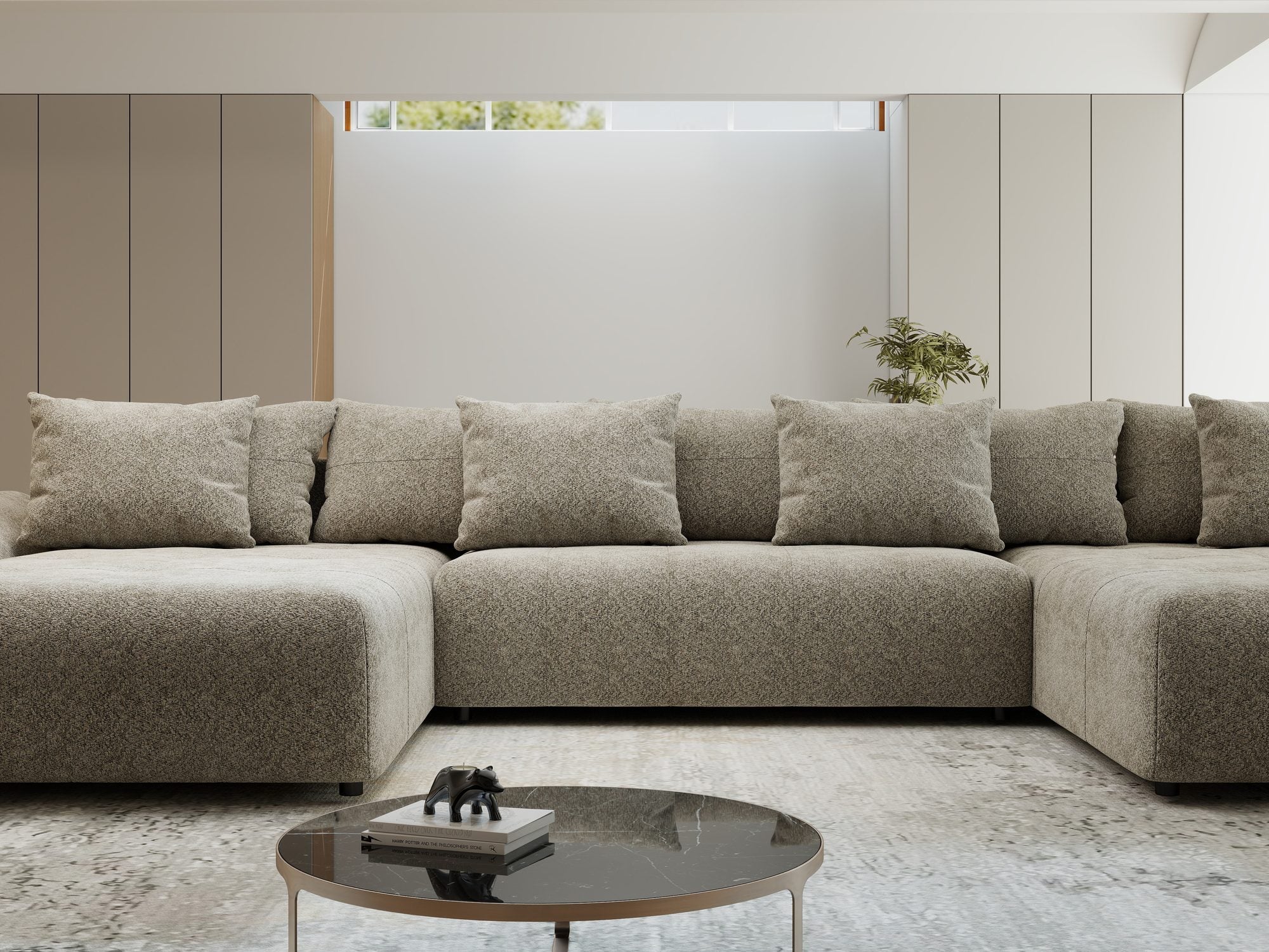 Colțar extensibil dumonde cu ladă de depozitare si sezut confortabil din spuma high-density, Berlin U Arena Bej 4 380x180 cm