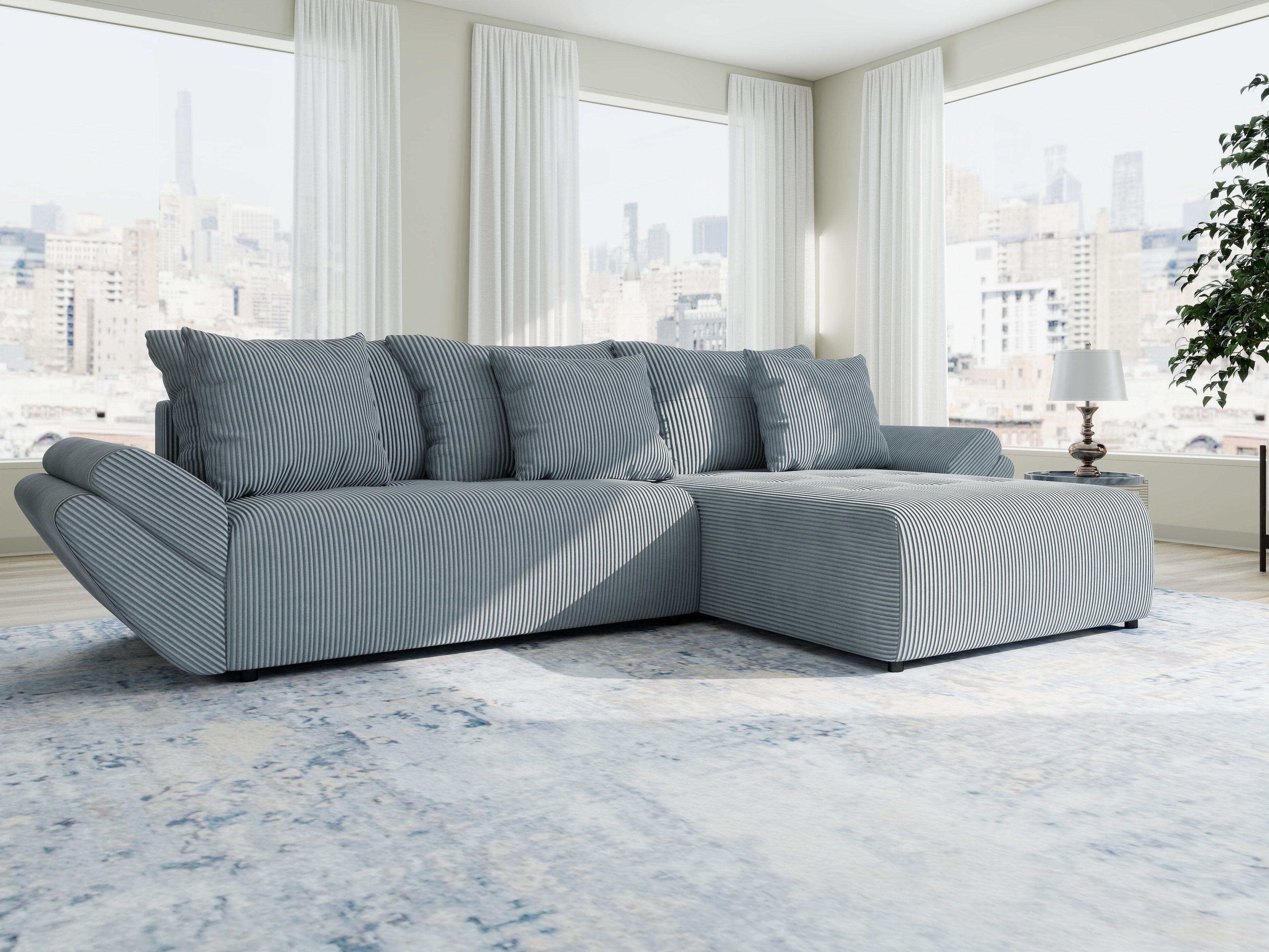 Colțar extensibil dumonde cu ladă de depozitare si sezut confortabil din spuma HR, Berlin Zoom Gri Mint 280x185 cm II