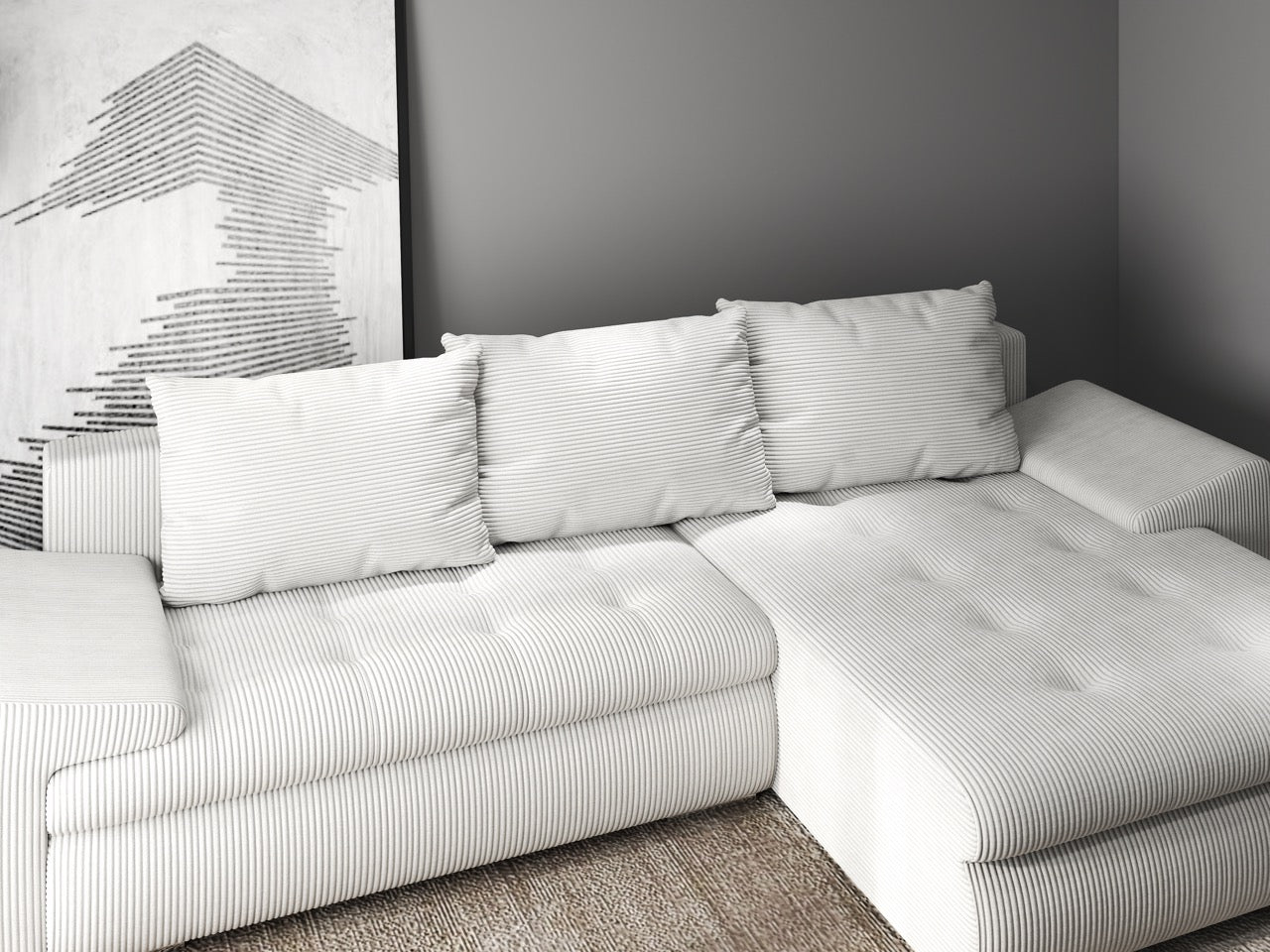 Colțar extensibil dumonde cu ladă de depozitare si sezut confortabil din spuma HR, Leonardo Zoom Crem 260x185 cm II Fabrica