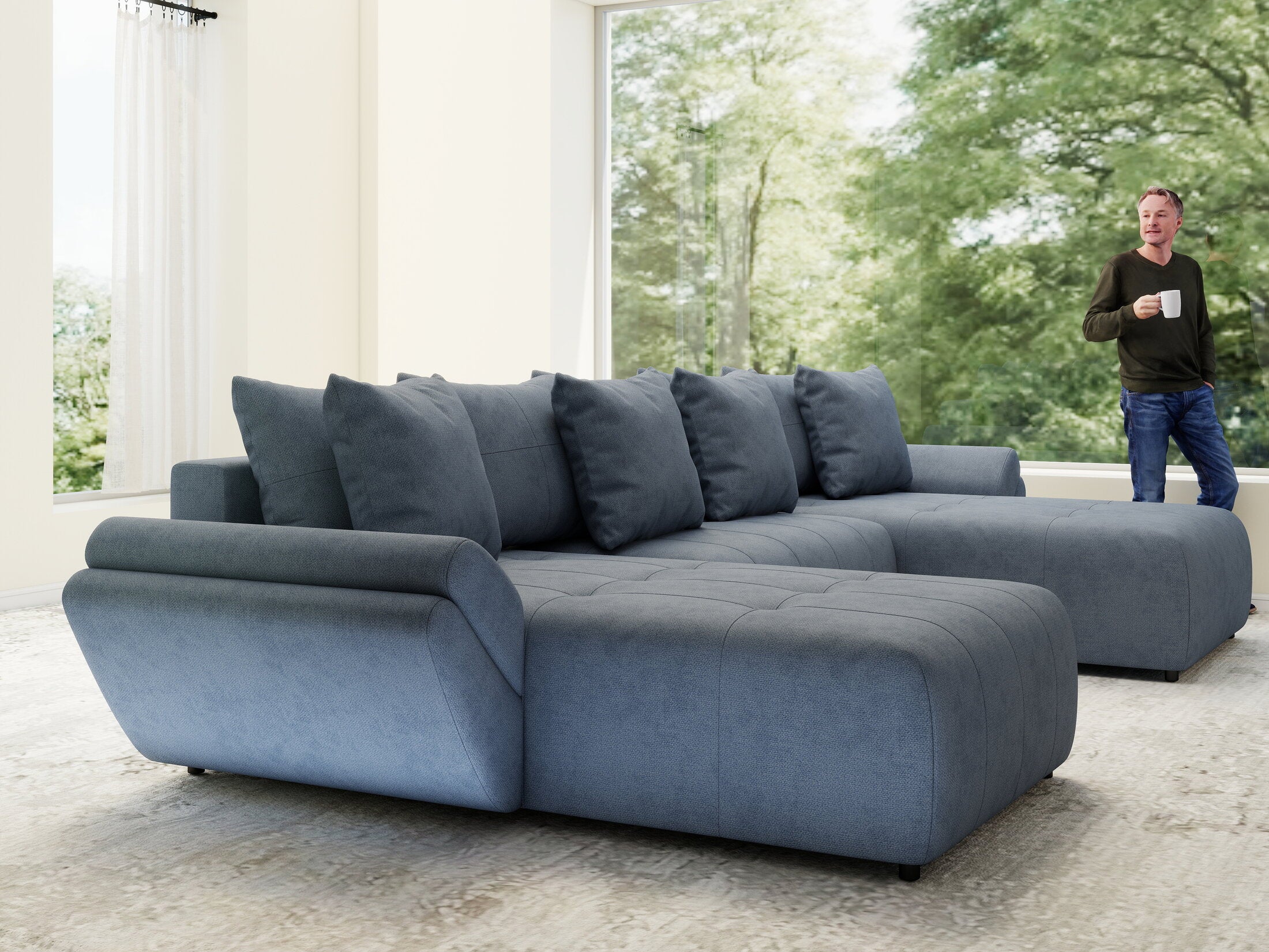 Colțar extensibil dumonde cu ladă de depozitare si sezut confortabil din spuma HR, Berlin U Enjoy Antracit 380x180 cm