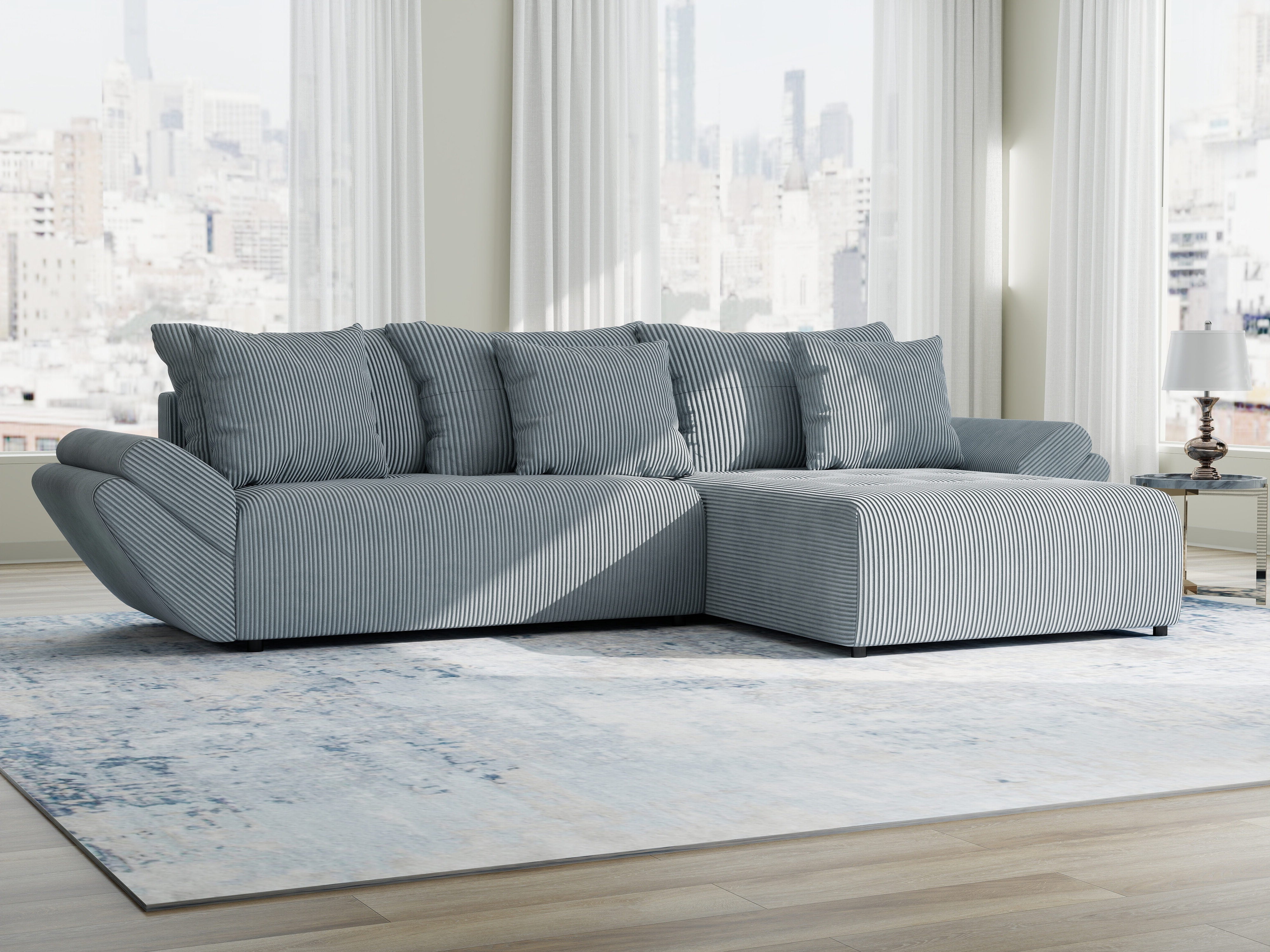 Colțar extensibil dumonde cu ladă de depozitare si sezut confortabil din spuma HR, Berlin Zoom Gri Mint 280x185 cm II