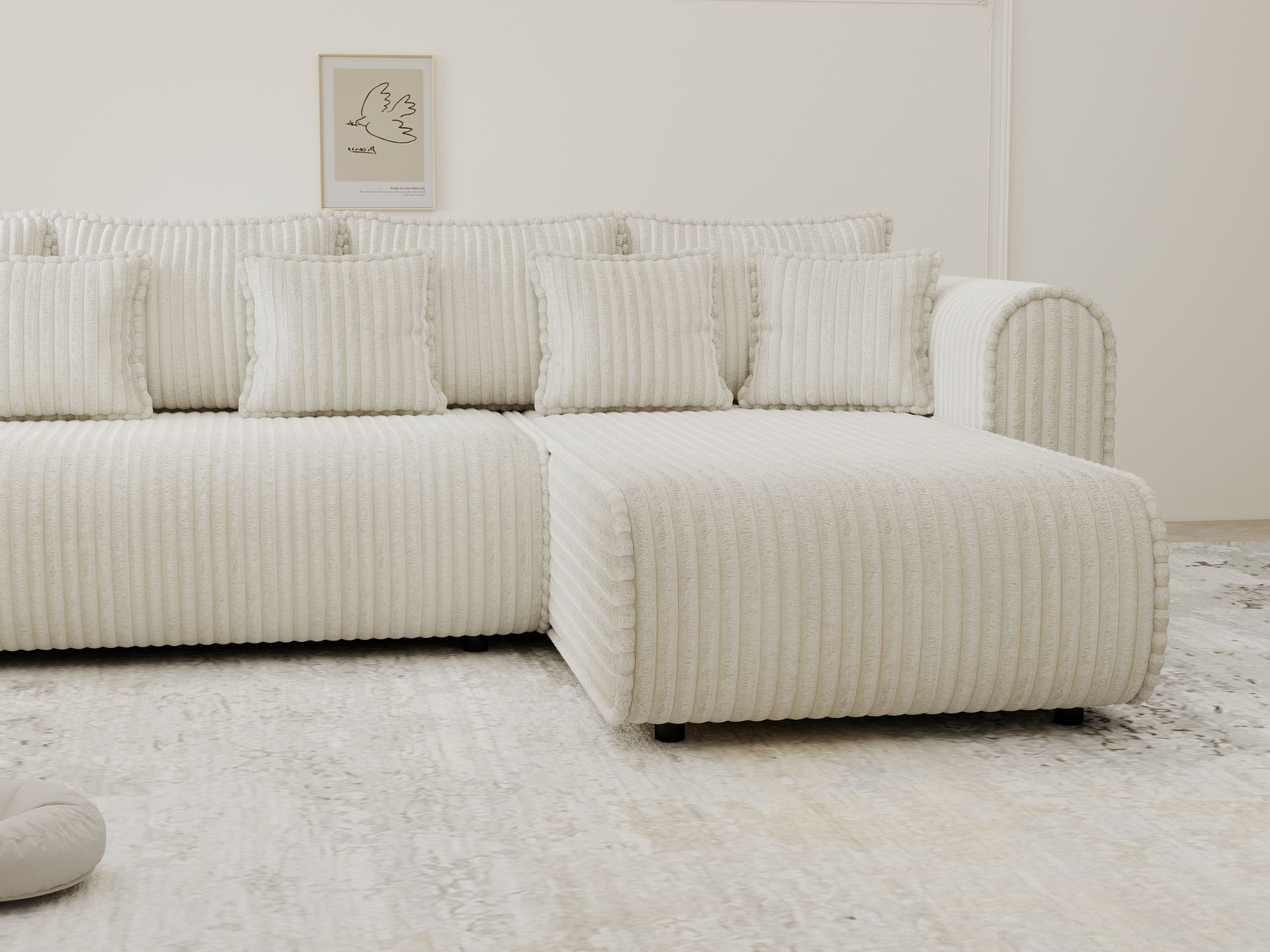 Colțar extensibil dumonde cu ladă de depozitare si sezut confortabil din spuma high-density, Monaco XL Tilia Crem II 340x185 cm
