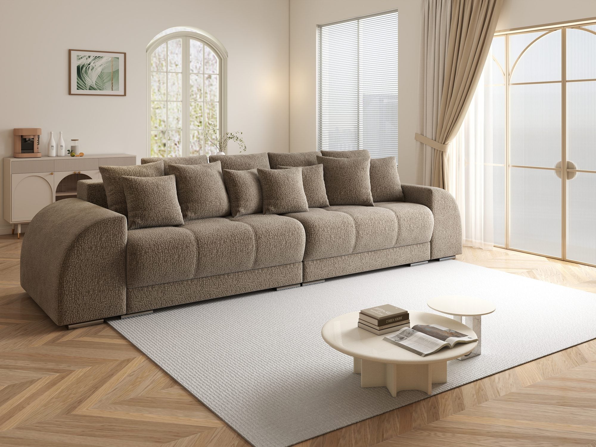 Canapea extensibilă dumonde cu 2 lăzi de depozitare si sezut confortabil din spuma high-density, Verona Jaguar Maro Cappuccino 8 310x100 cm