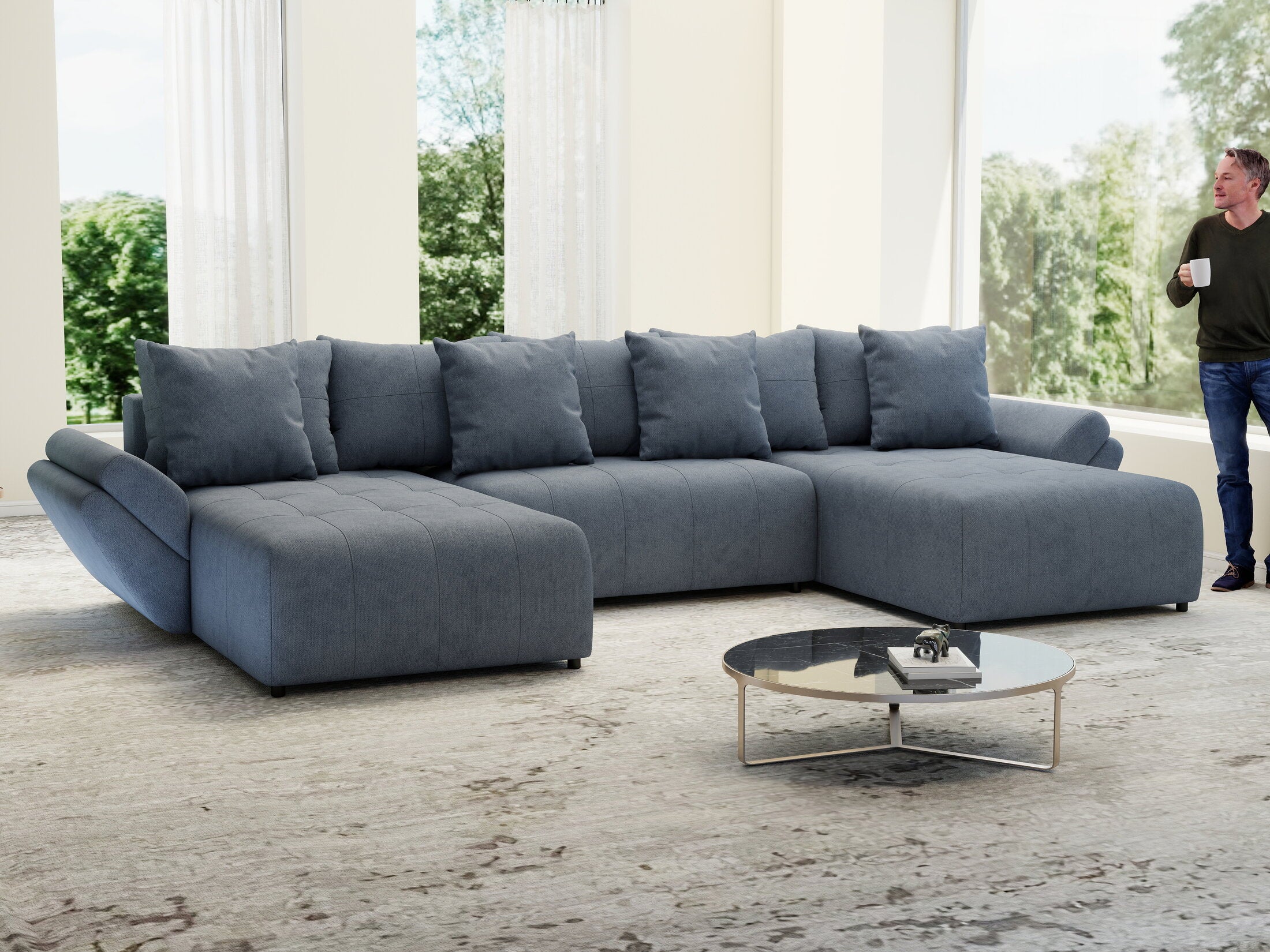 Colțar extensibil dumonde cu ladă de depozitare si sezut confortabil din spuma HR, Berlin U Enjoy Antracit 380x180 cm