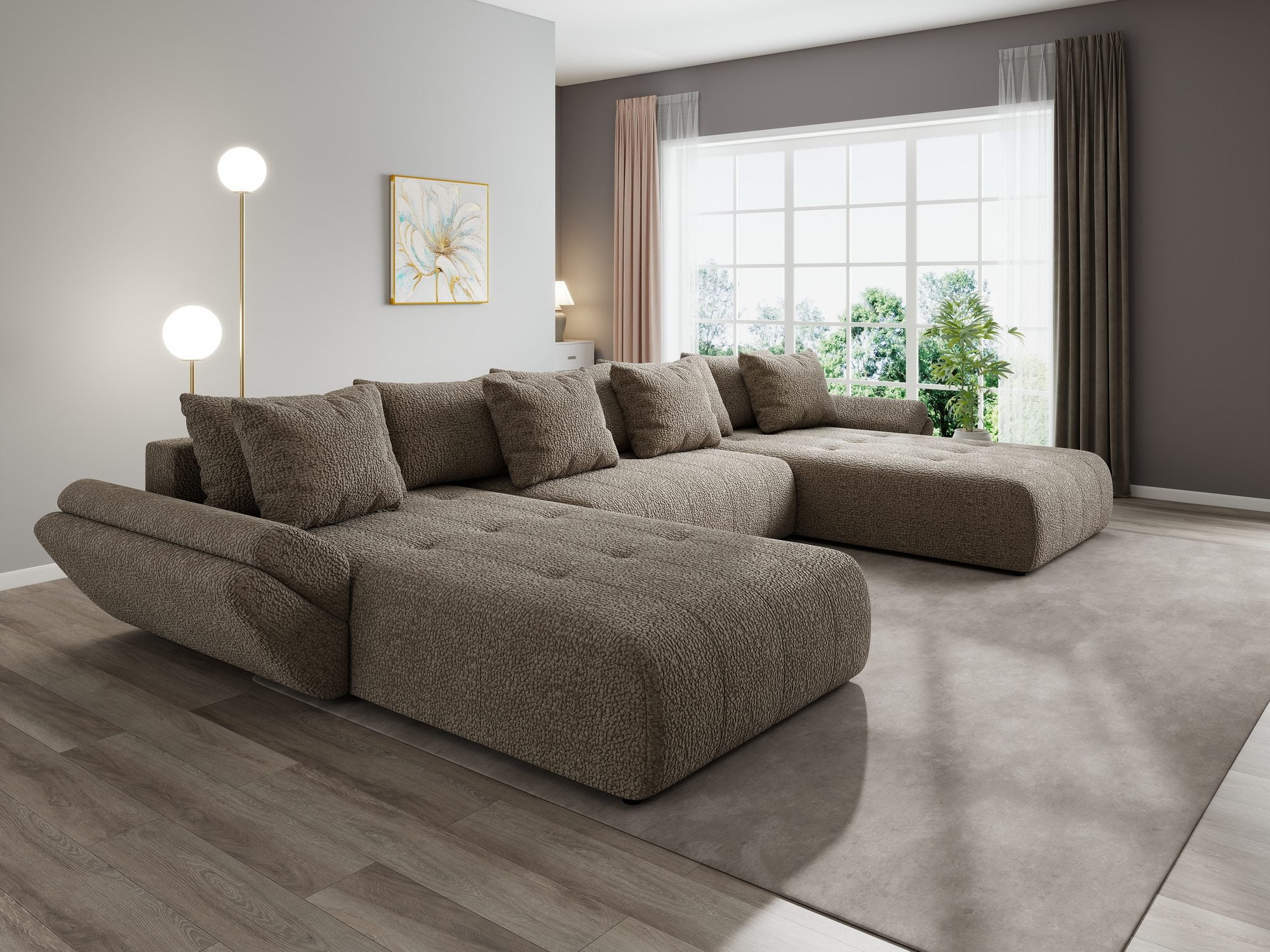 Colțar extensibil dumonde cu ladă de depozitare si sezut confortabil din spuma high-density, Berlin U Jaguar Maro Cappuccino 8 380x180 cm