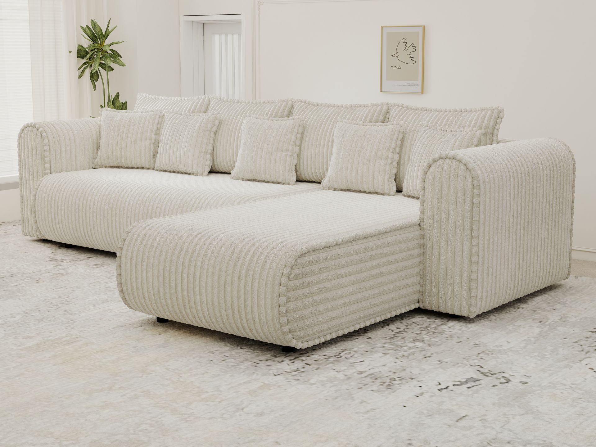 Colțar extensibil dumonde cu ladă de depozitare si sezut confortabil din spuma high-density, Monaco XL Tilia Crem II 340x185 cm