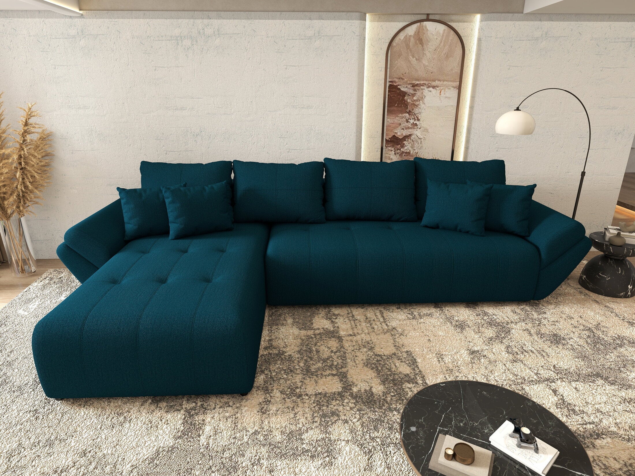 Colțar extensibil dumonde cu ladă de depozitare Berlin XL Enjoy Petrol 350x185 cm