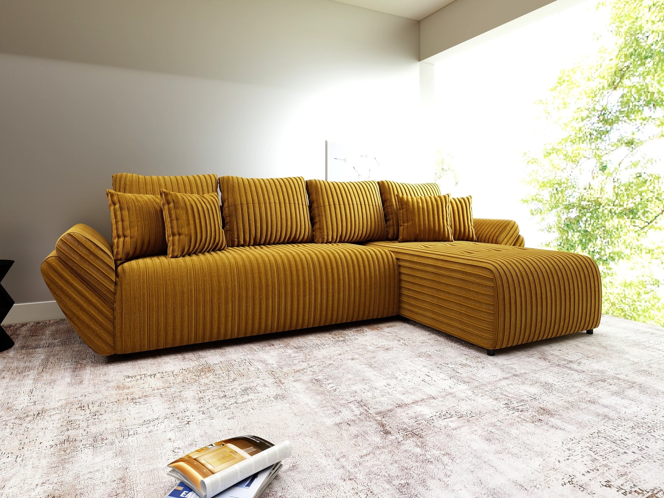Colțar extensibil dumonde cu ladă de depozitare Berlin XL Ambience Mustar II 350x185 cm