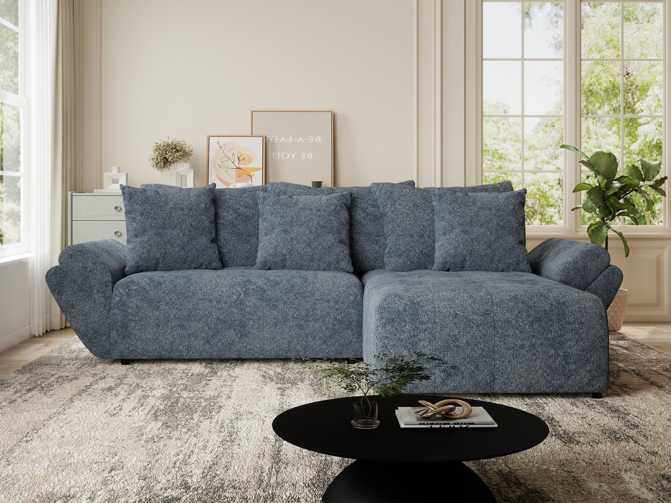 Colțar extensibil dumonde cu ladă de depozitare si sezut confortabil din spuma HR, Berlin Euphoria Gri Grafit 280x185 cm II