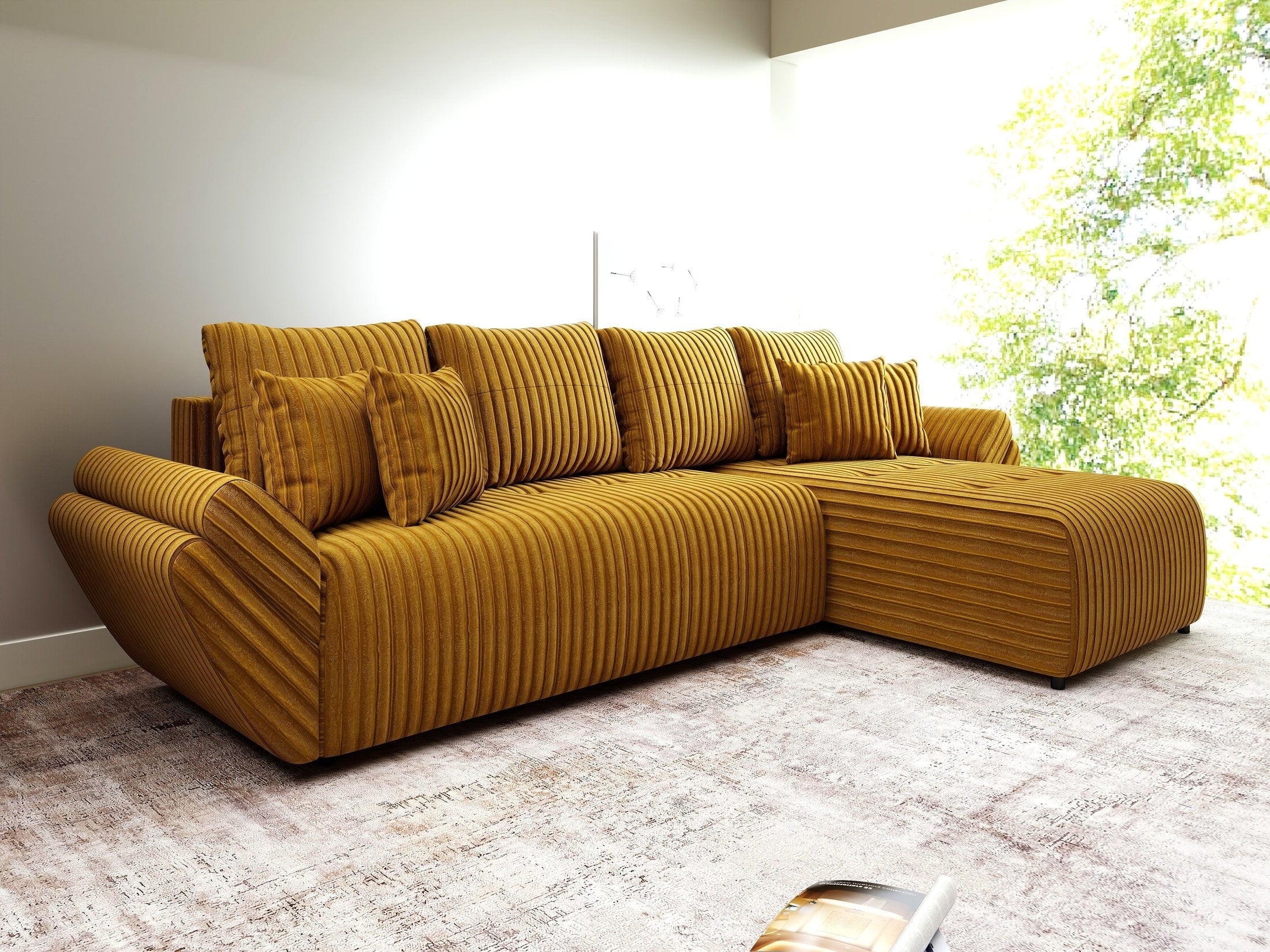 Colțar extensibil dumonde cu ladă de depozitare Berlin XL Ambience Mustar II 350x185 cm