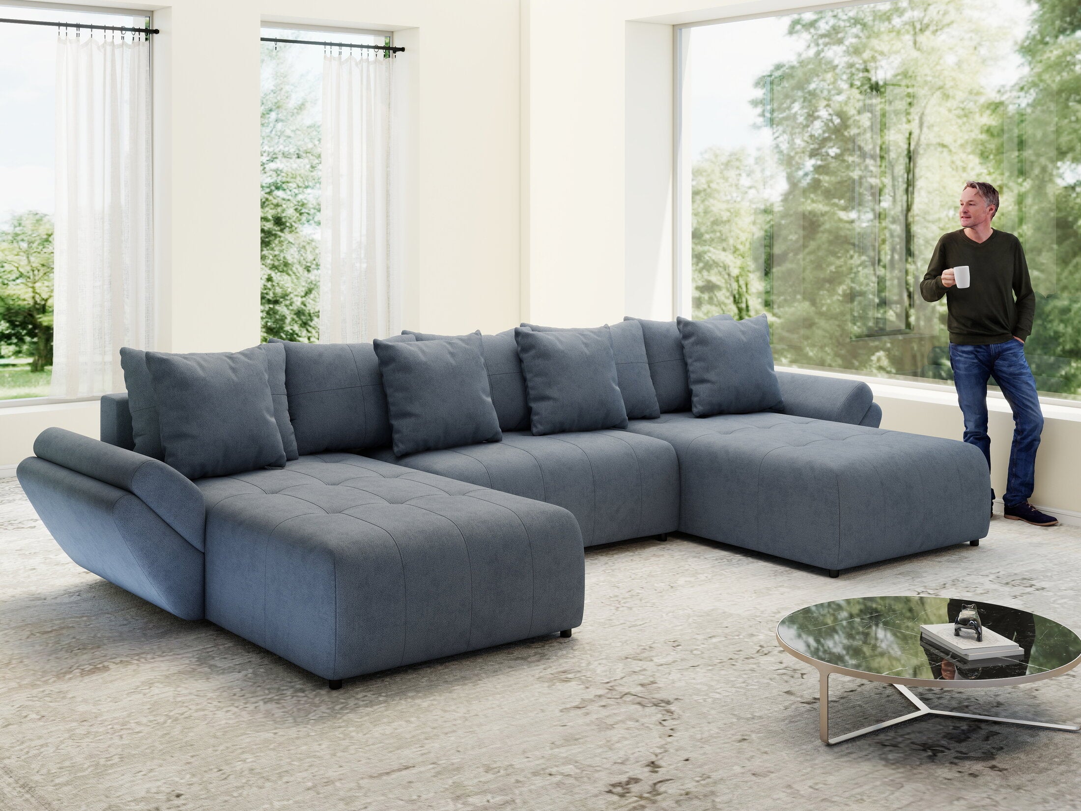 Colțar extensibil dumonde cu ladă de depozitare si sezut confortabil din spuma HR, Berlin U Enjoy Antracit 380x180 cm