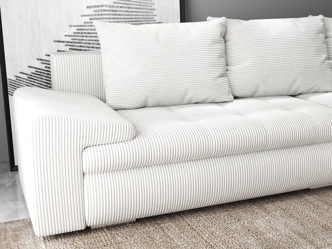 Colțar extensibil dumonde cu ladă de depozitare si sezut confortabil din spuma HR, Leonardo Zoom Crem 260x185 cm II Fabrica