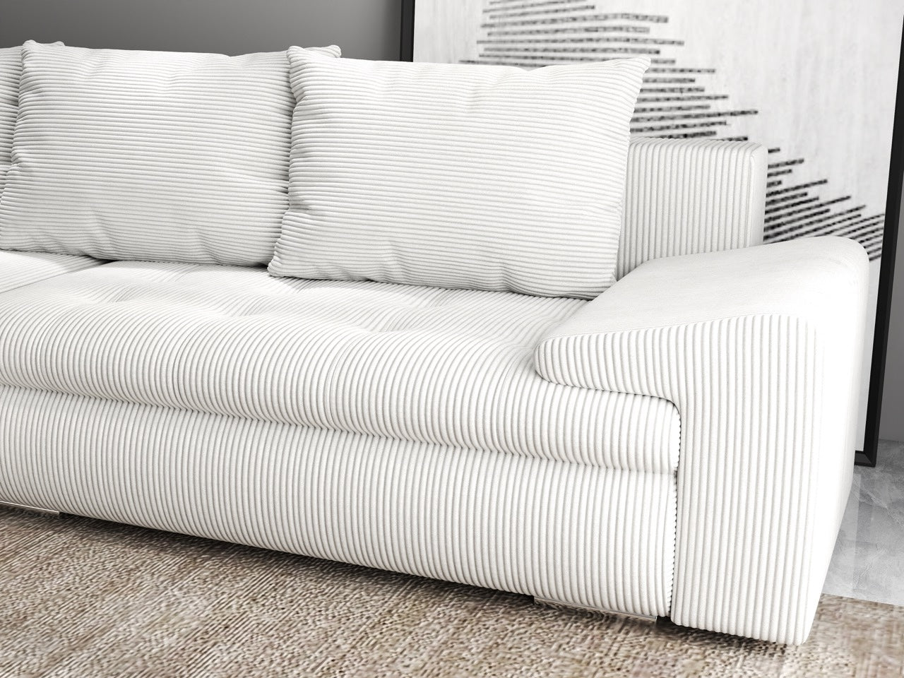 Colțar extensibil dumonde cu ladă de depozitare si sezut confortabil din spuma HR, Leonardo Zoom Crem 260x185 cm Fabrica