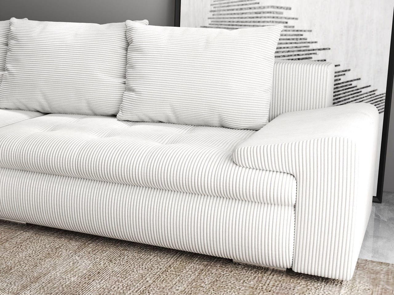 Colțar extensibil dumonde cu ladă de depozitare si sezut confortabil din spuma HR, Leonardo Zoom Crem 260x185 cm Fabrica