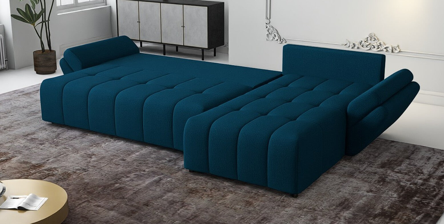 Colțar extensibil dumonde cu ladă de depozitare si sezut confortabil din spuma HR, Berlin XL Enjoy Petrol 350x185 cm II Fabrica