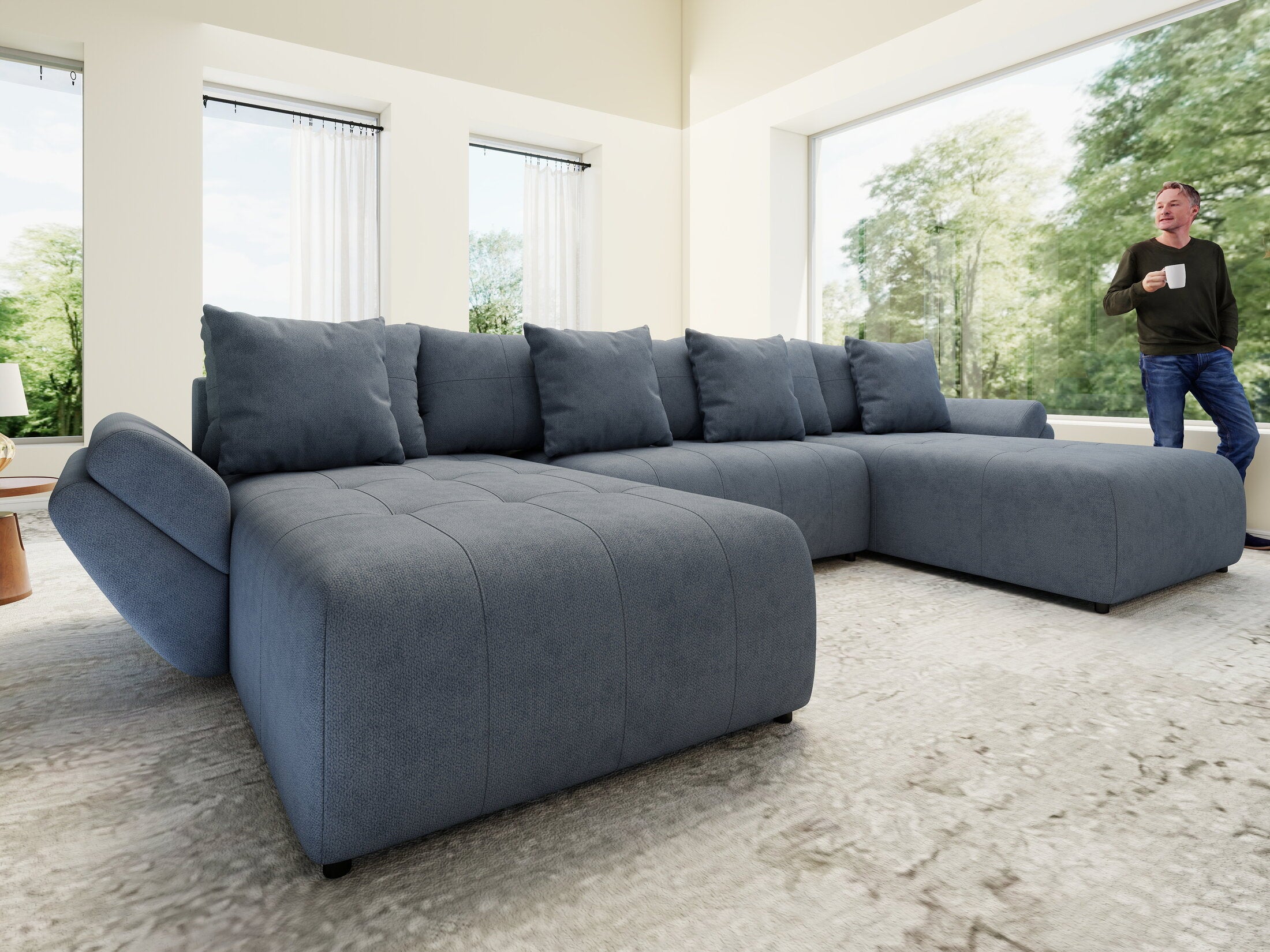 Colțar extensibil dumonde cu ladă de depozitare si sezut confortabil din spuma HR, Berlin U Enjoy Antracit 380x180 cm