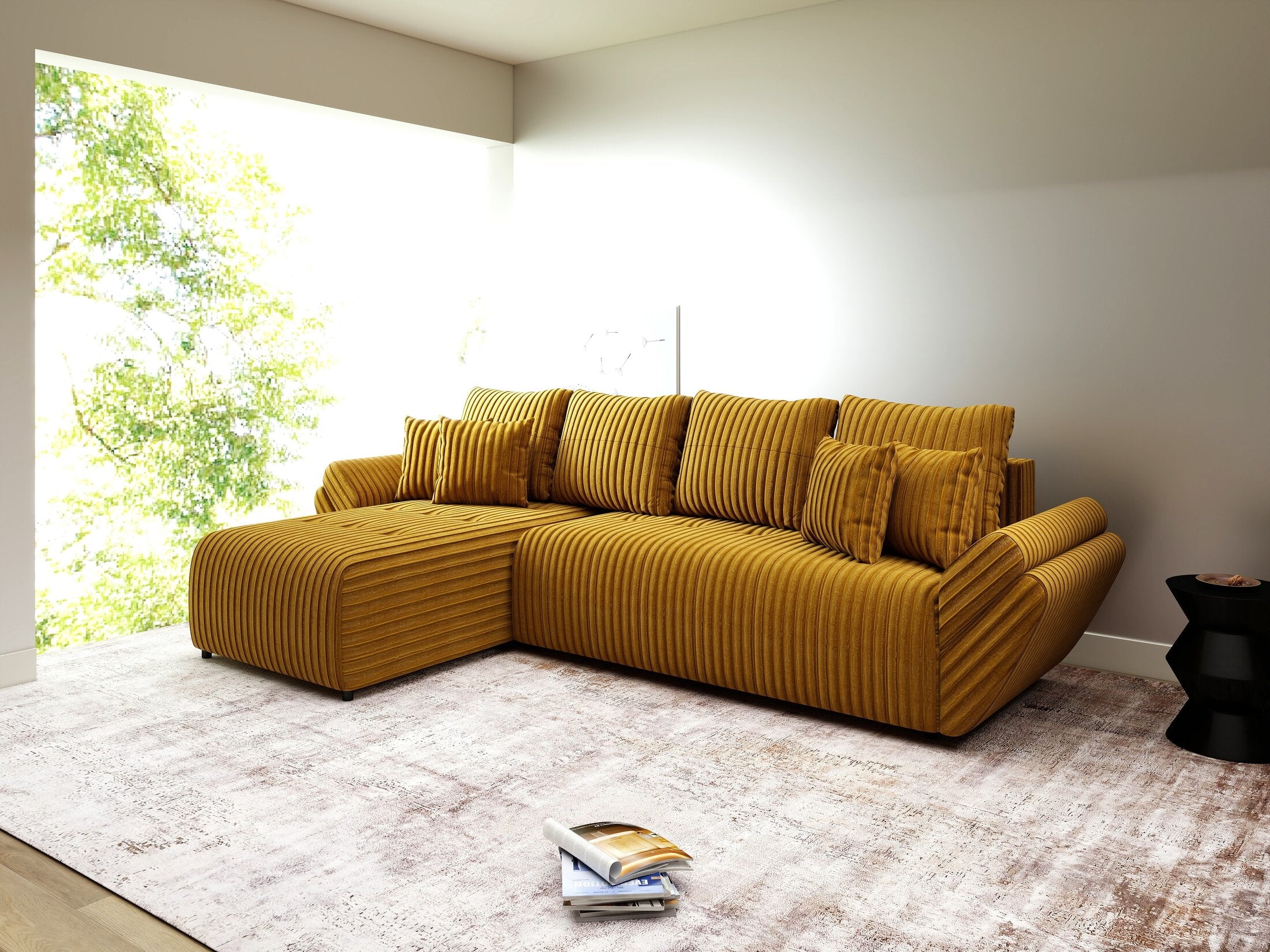 Colțar extensibil dumonde cu ladă de depozitare Berlin XL Ambience Mustar 350x185 cm