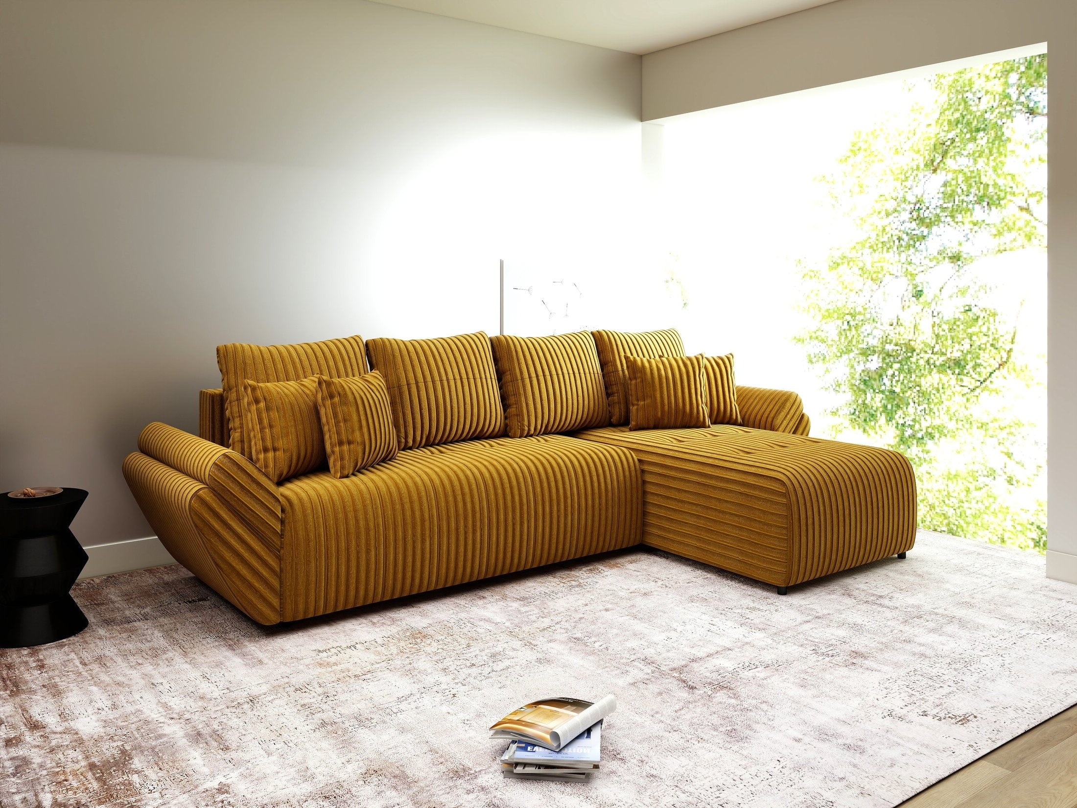 Colțar extensibil dumonde cu ladă de depozitare Berlin XL Ambience Mustar II 350x185 cm