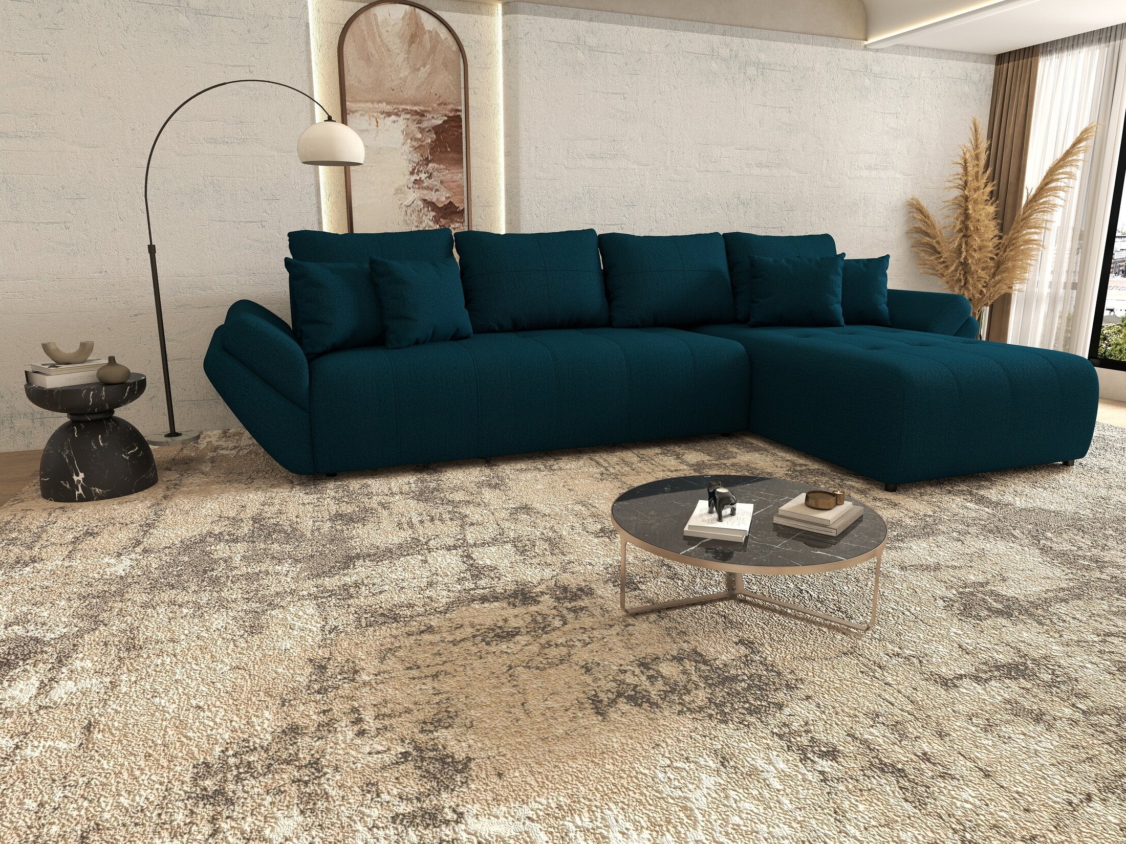 Colțar extensibil dumonde cu ladă de depozitare Berlin XL Enjoy Petrol 350x185 cm II