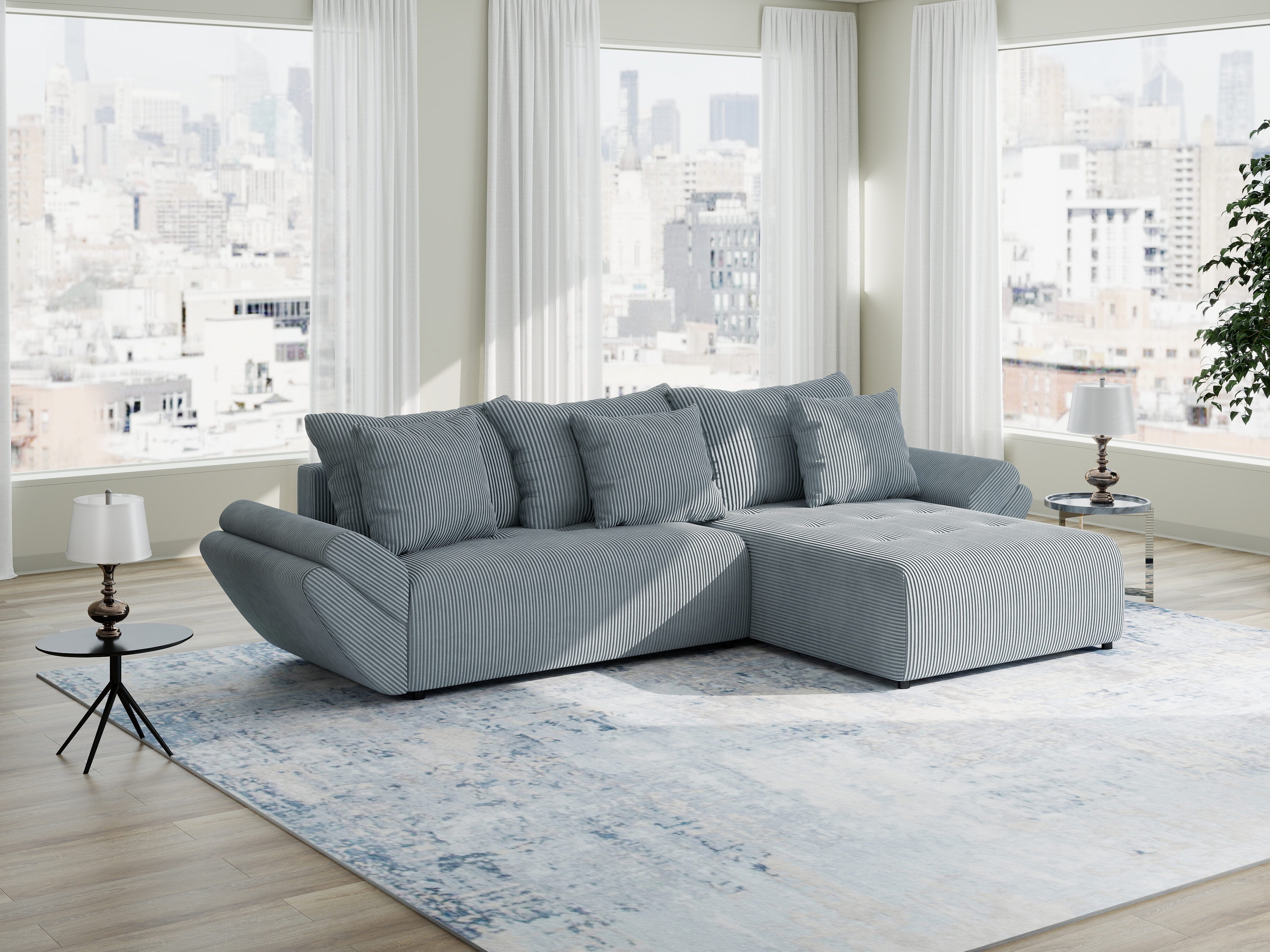 Colțar extensibil dumonde cu ladă de depozitare si sezut confortabil din spuma HR, Berlin Zoom Gri Mint 280x185 cm II