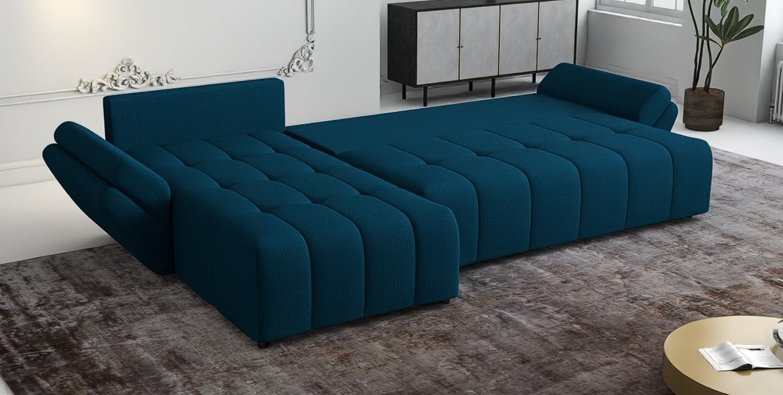 Colțar extensibil dumonde cu ladă de depozitare si sezut confortabil din spuma HR, Berlin XL Enjoy Petrol 350x185 cm Fabrica