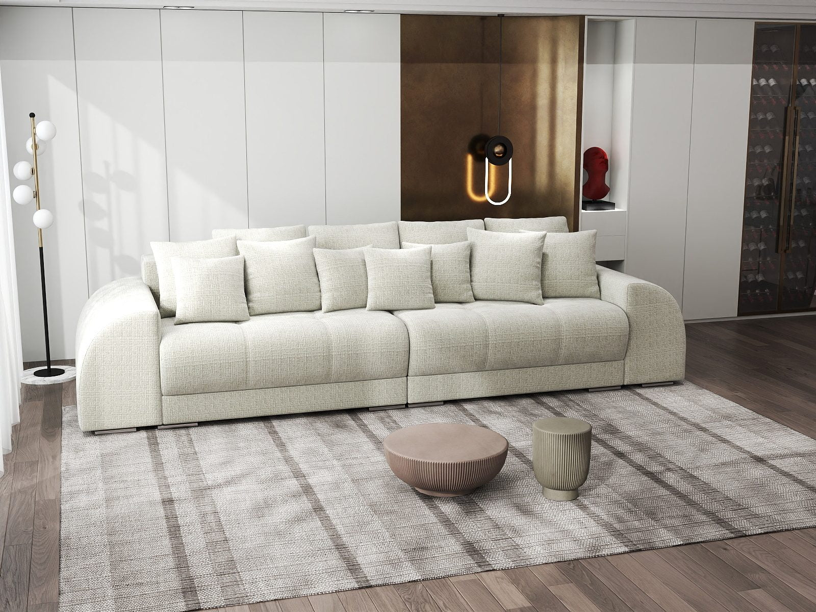 Canapea extensibilă dumonde cu 2 lăzi de depozitare si sezut confortabil din spuma high-density, Verona Cremona Bej 04 310x100 cm