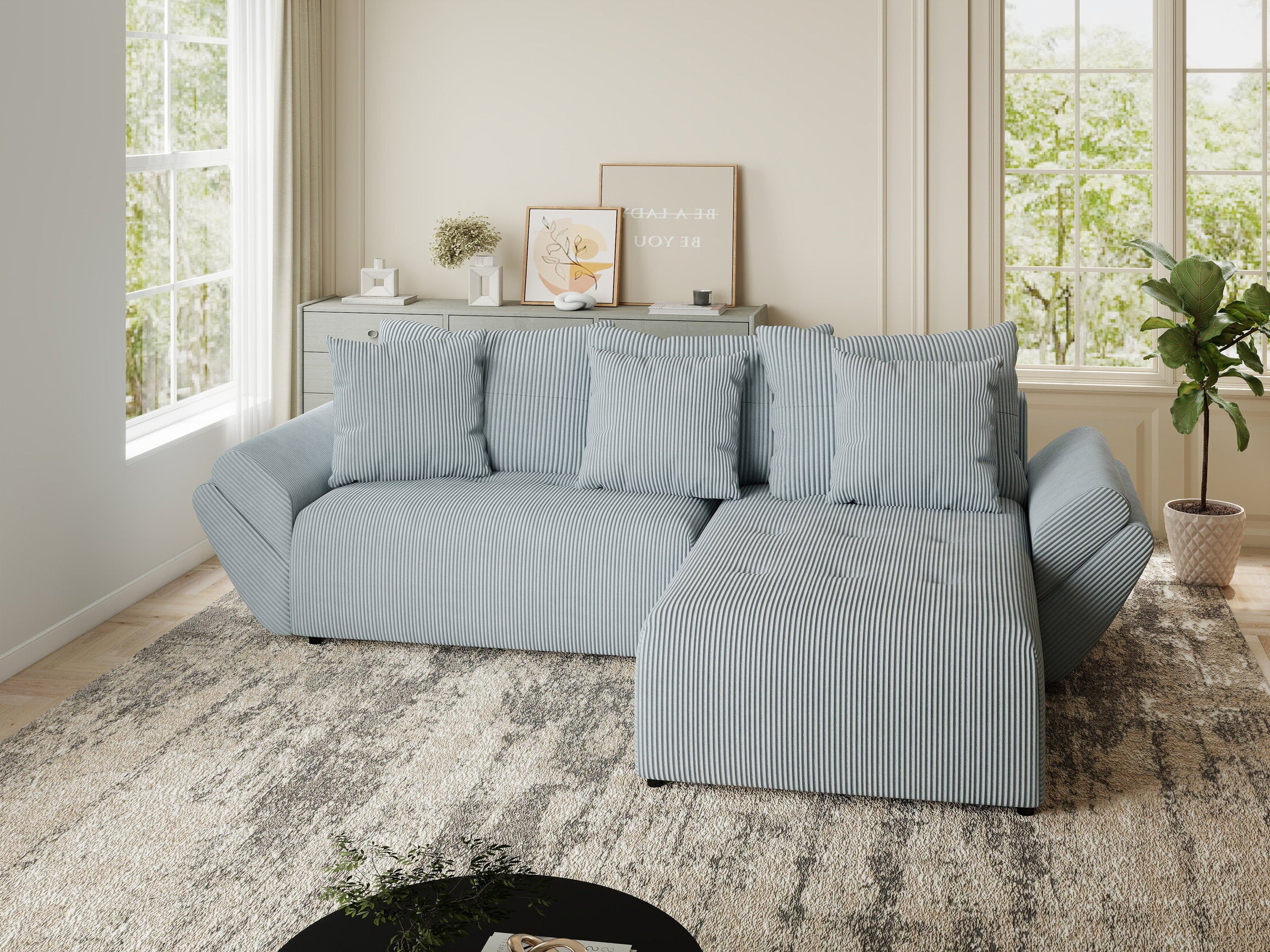 Colțar extensibil dumonde cu ladă de depozitare si sezut confortabil din spuma HR, Berlin Zoom Gri Mint 280x185 cm II