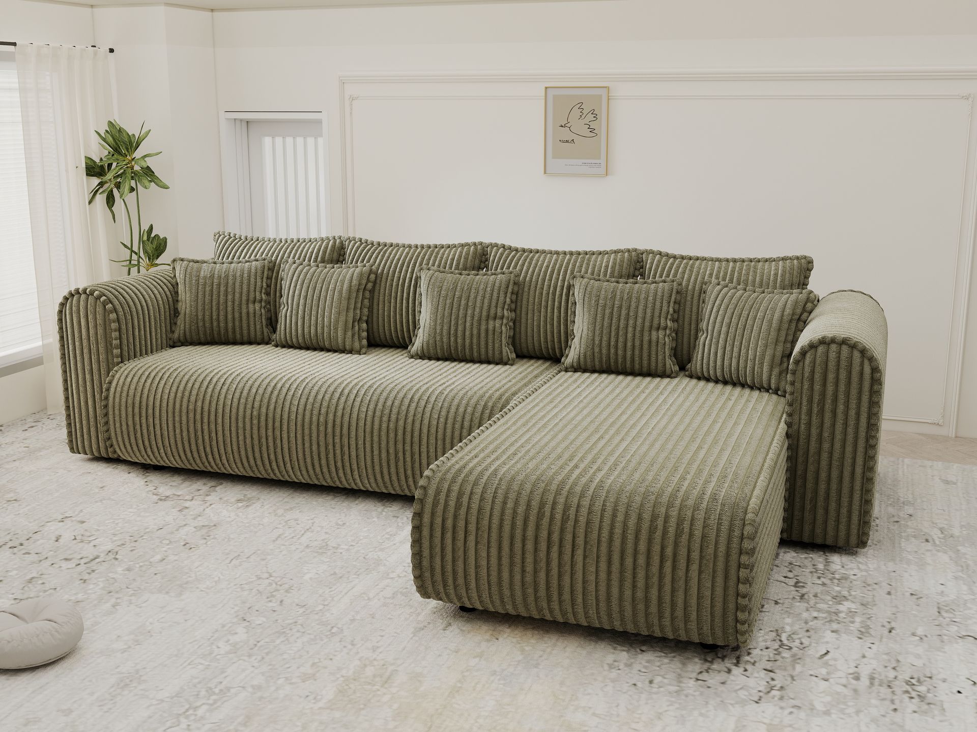 Colțar extensibil dumonde cu ladă de depozitare si sezut confortabil din spuma high-density, Monaco XL Tilia Olive II 340x185 cm