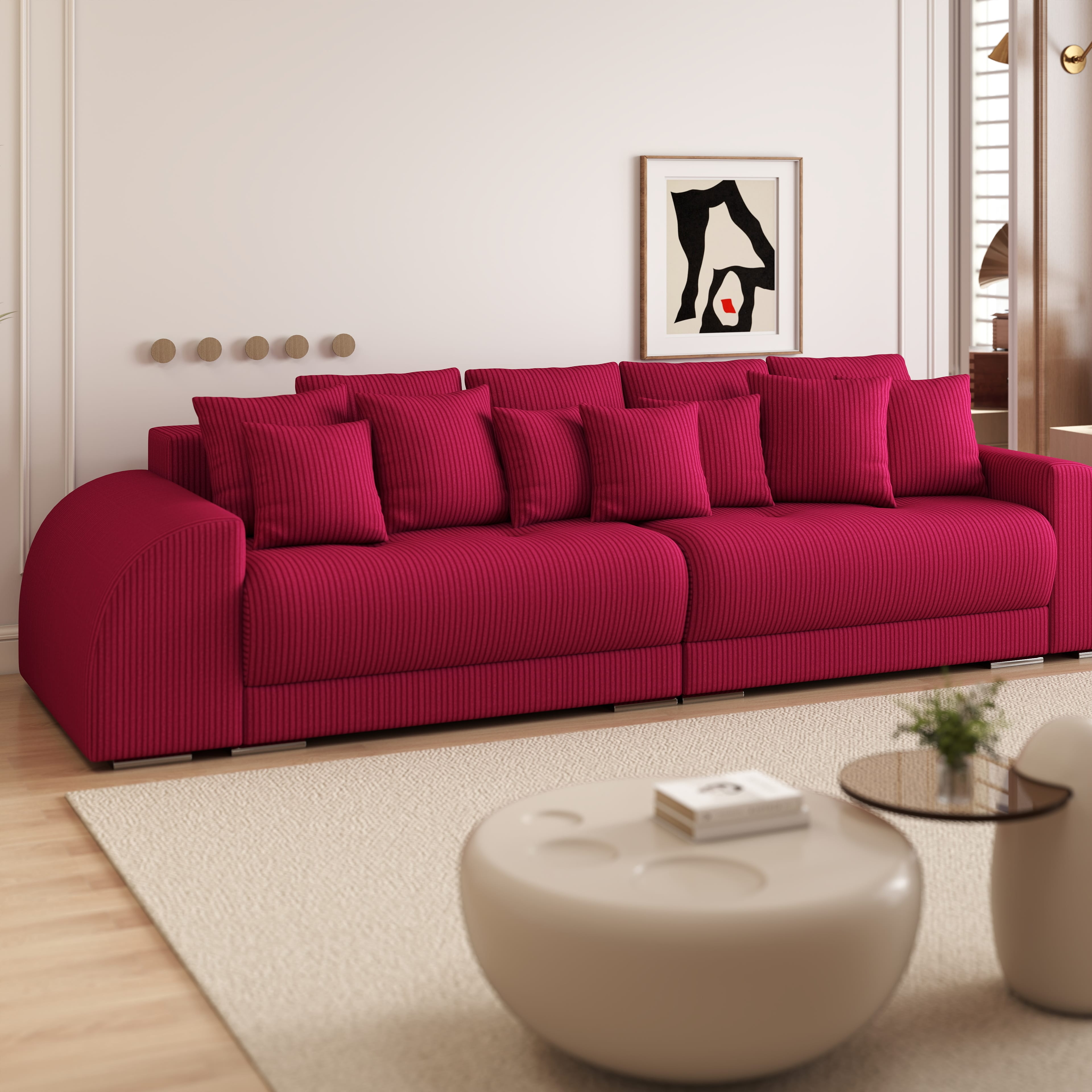 Canapea extensibilă dumonde cu 2 lăzi de depozitare si sezut confortabil din spuma HR, Verona Zoom Red 310x100 cm Fabrica